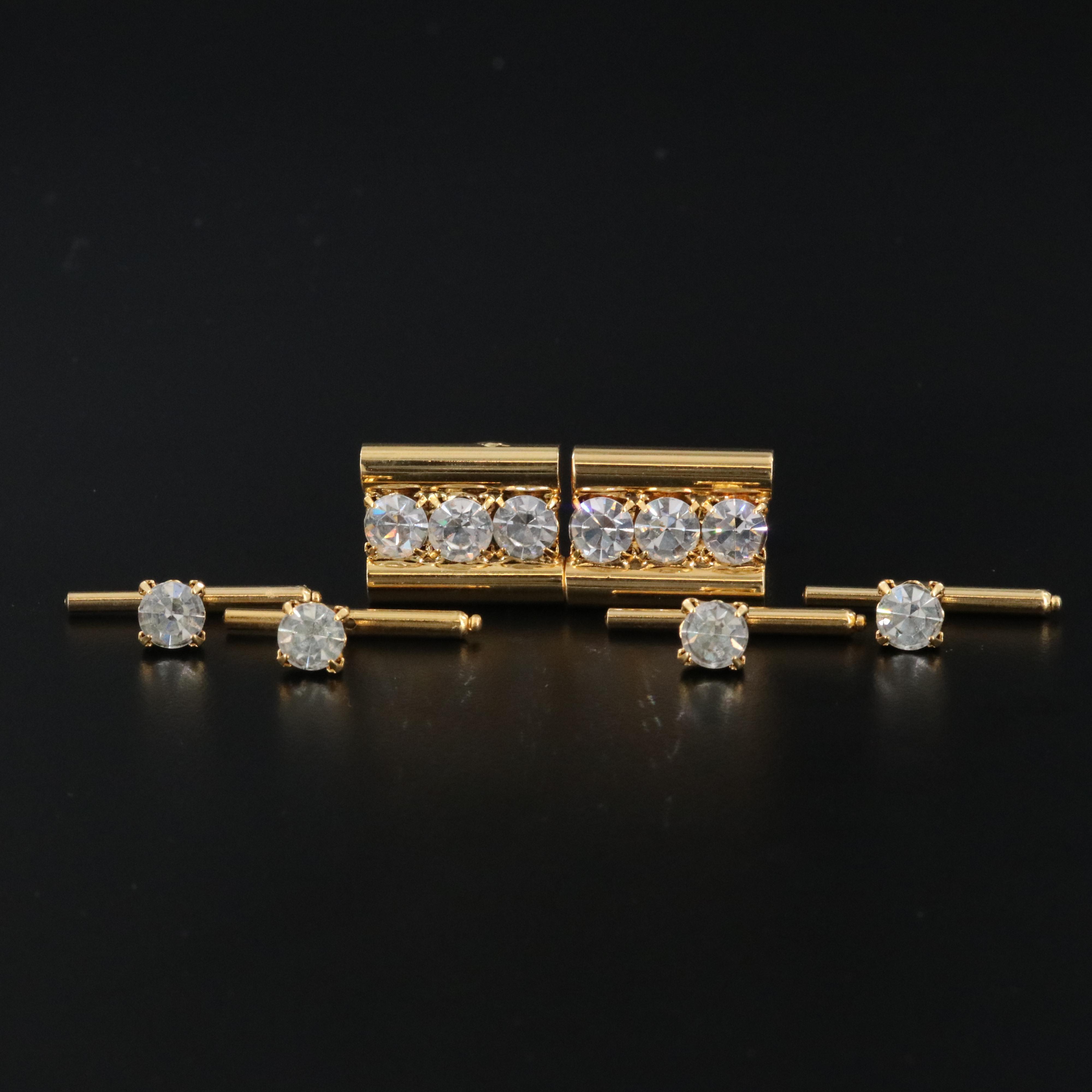 Rhinestone Cufflink and Shirt Stud Set