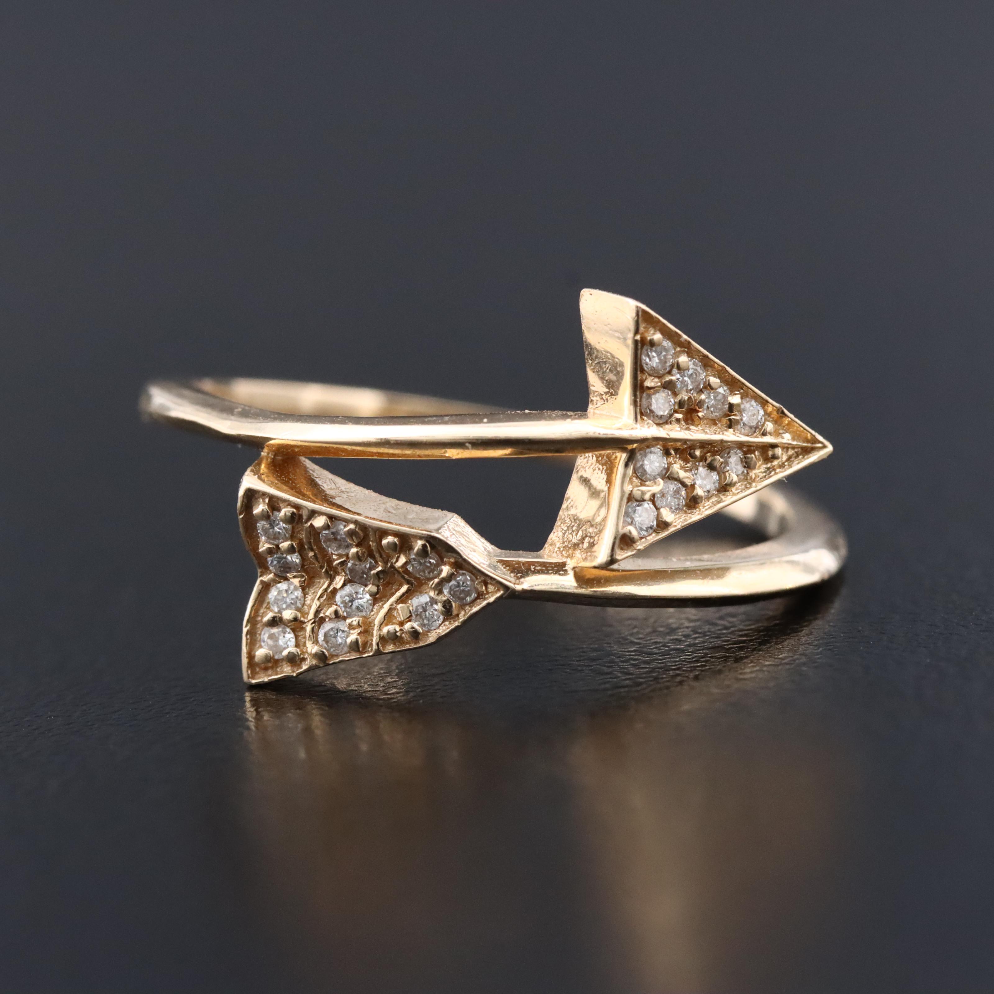 14K 0.14 CTW Diamond Arrow Bypass Wrap Ring