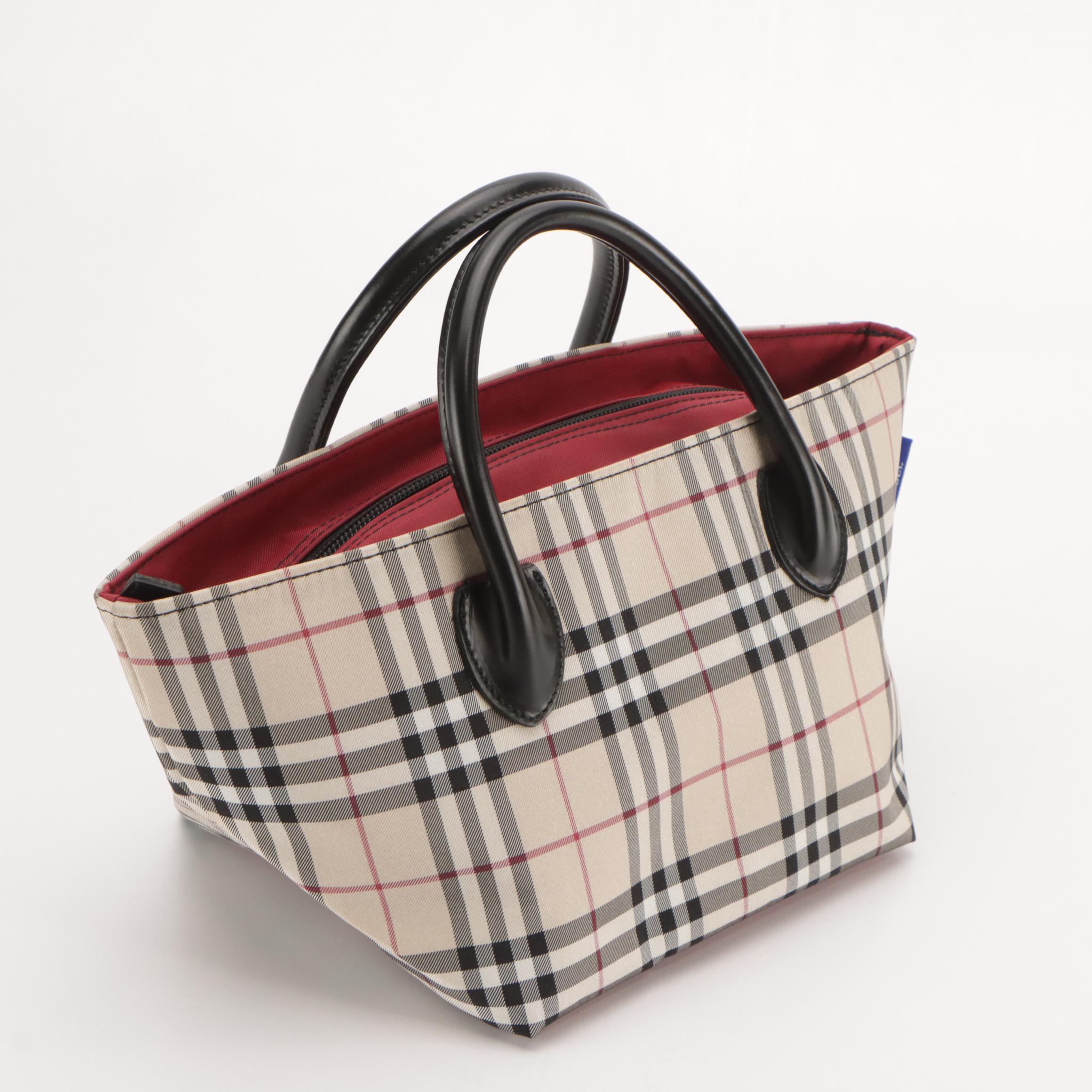 Burberry Blue Label Mini Zip Tote in Nova Check and Red Nylon W/ Leather Handles