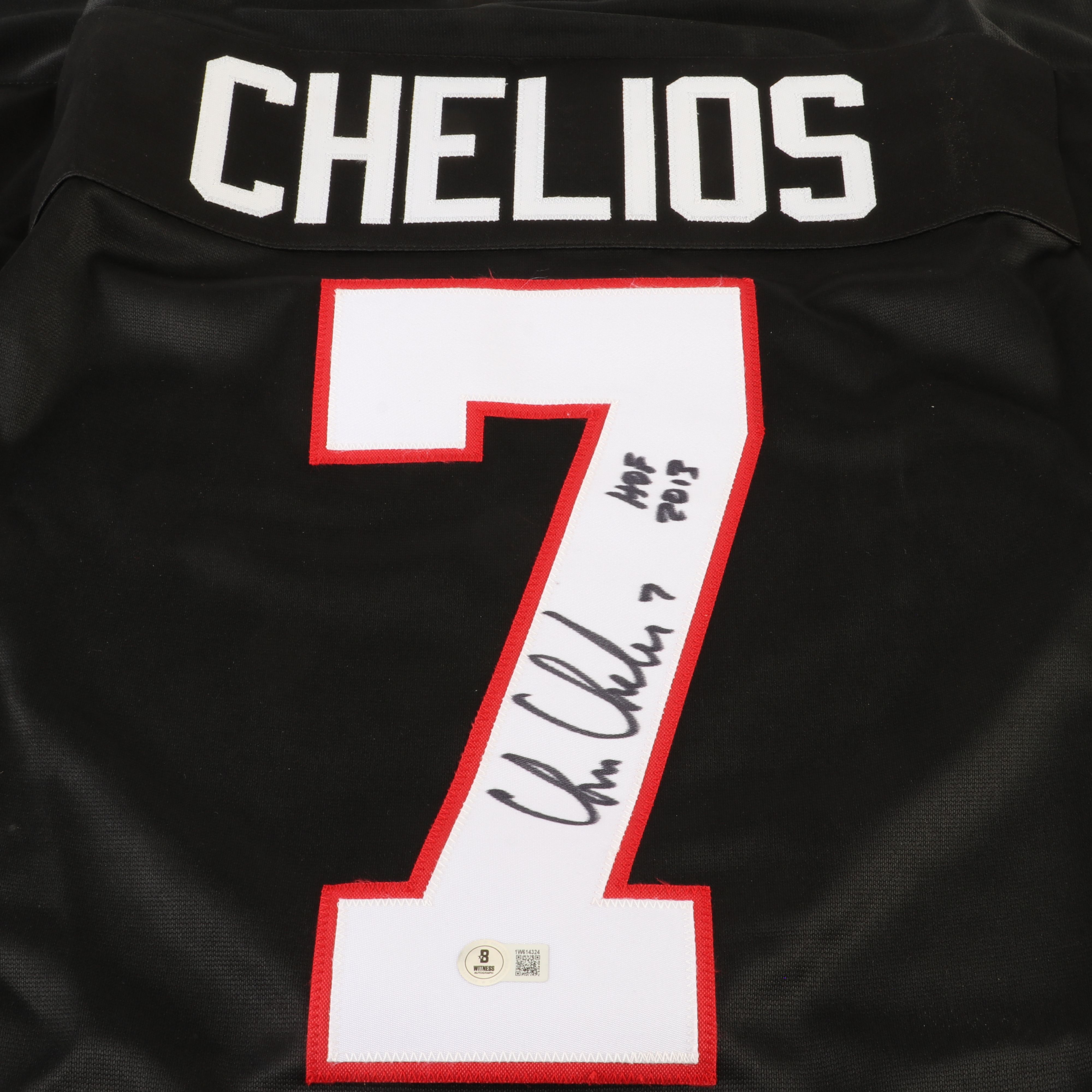 Chris Chelios Signed “HOF 2013” Chicago Blackhawks Hockey Jersey, Beckett