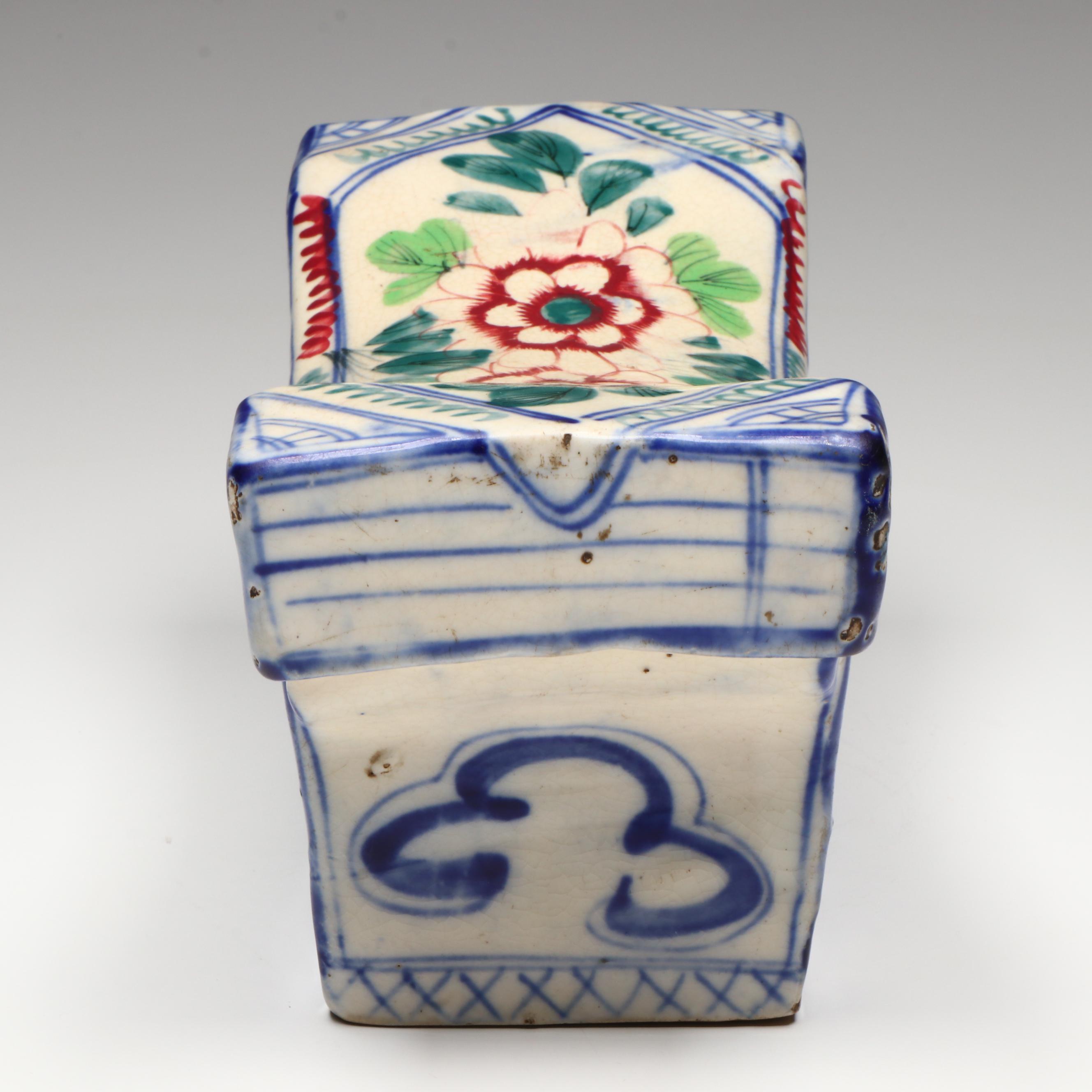 Antique Chinese Qing Dynasty Hand-Painted Porcelain Pillow