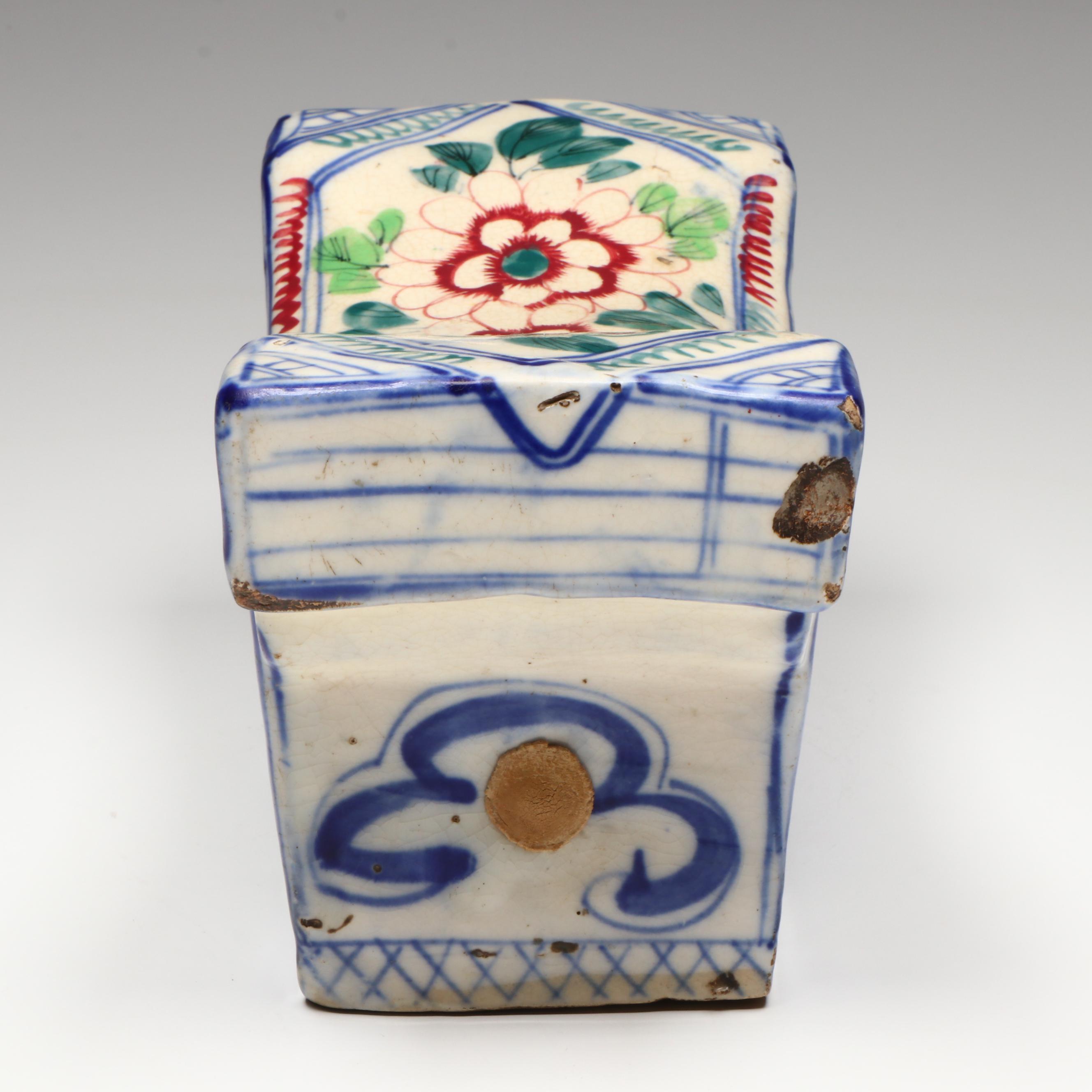 Antique Chinese Qing Dynasty Hand-Painted Porcelain Pillow