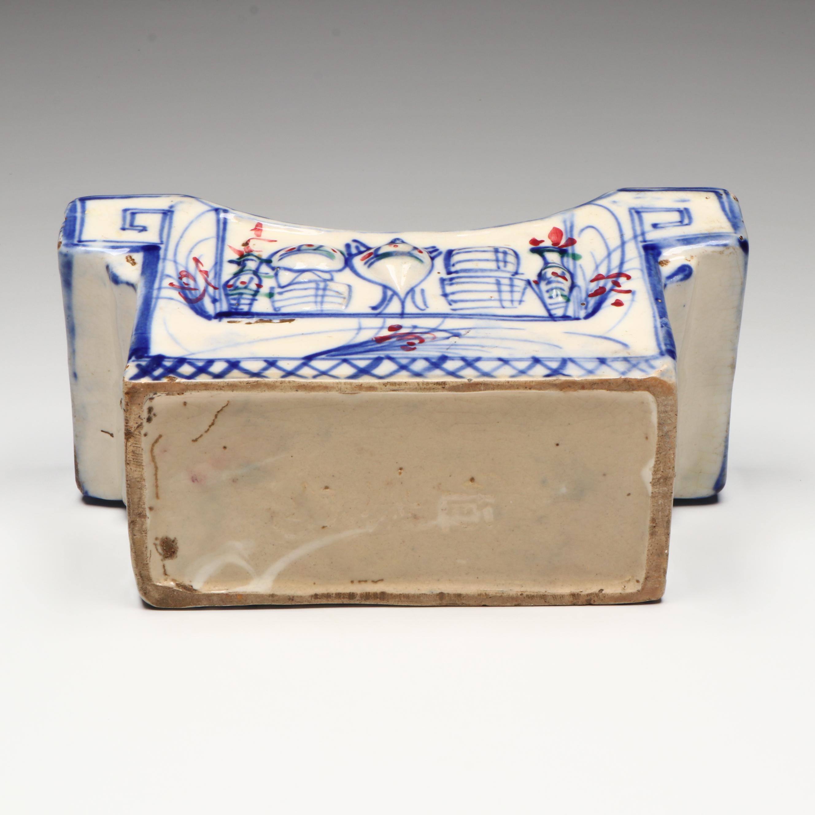 Antique Chinese Qing Dynasty Hand-Painted Porcelain Pillow