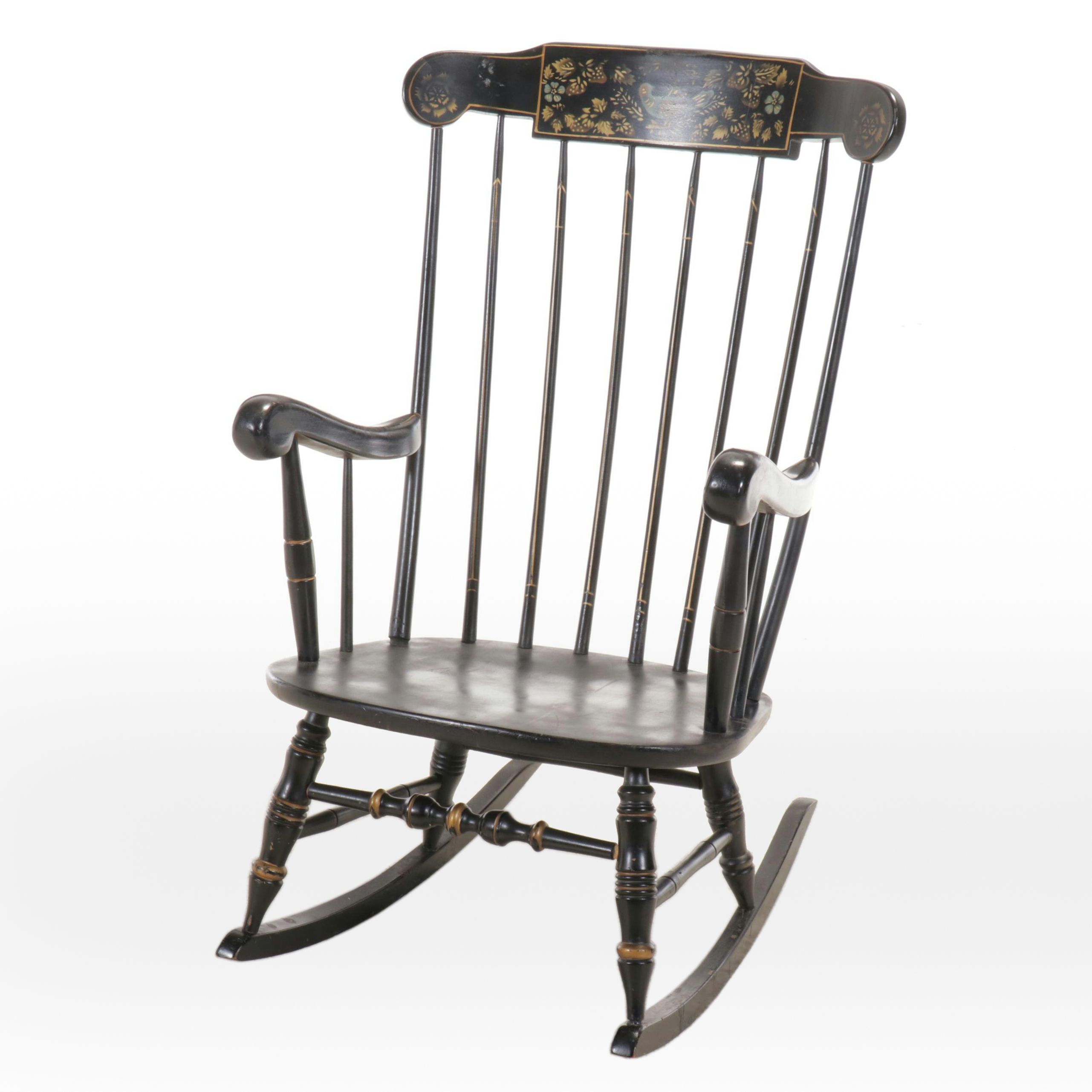 Hitchcock Style Stencil Decorated Rocking Chair, Mid to Late 20th Century