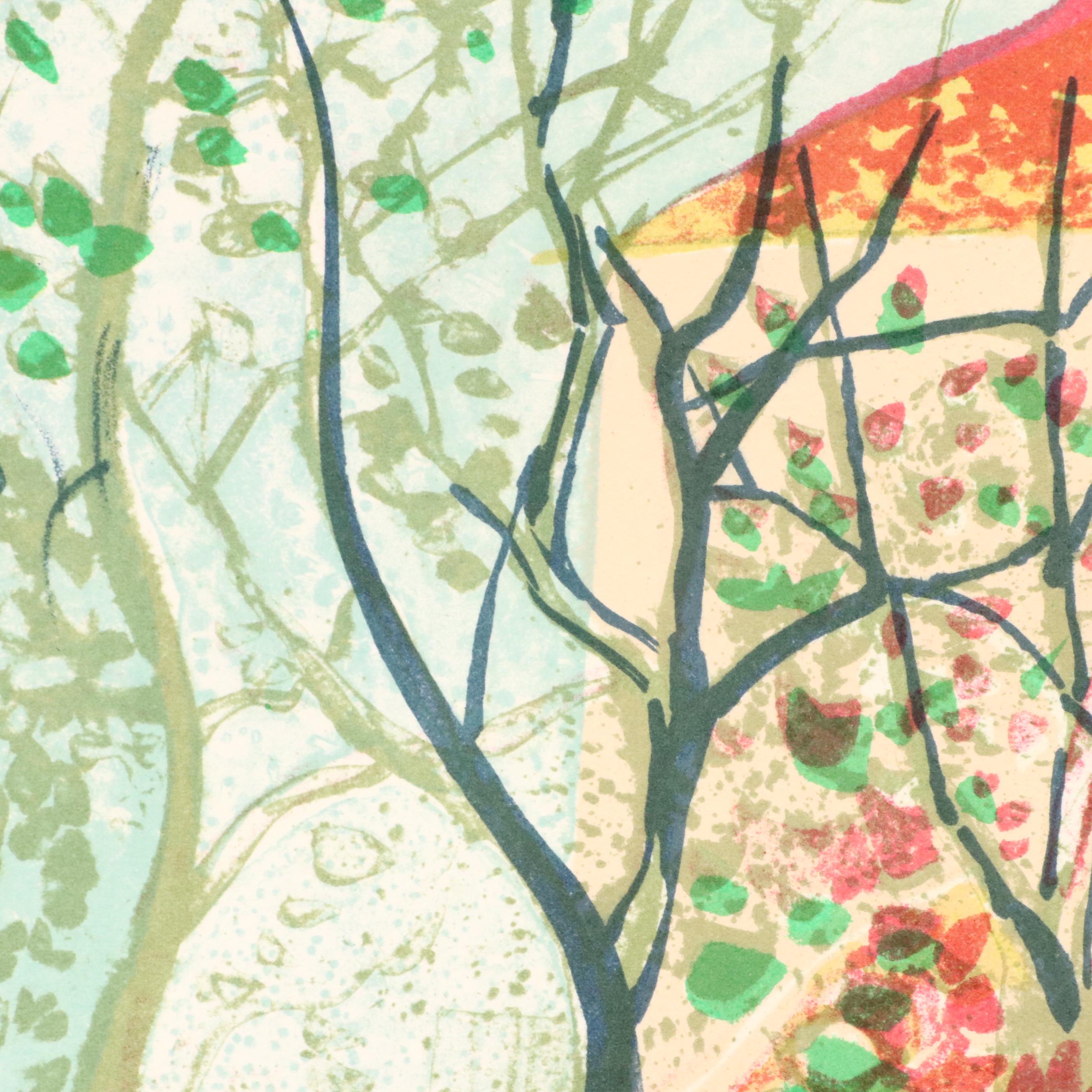 Claude Grosperrin Chromolithograph of Streetscape With Canal, Circa 1950