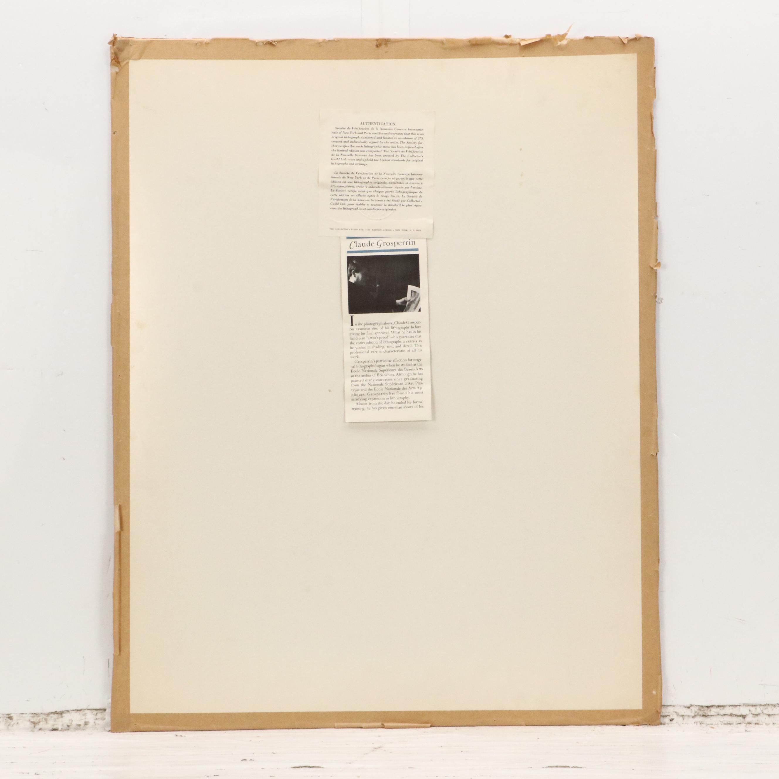 Claude Grosperrin Chromolithograph of Streetscape With Canal, Circa 1950