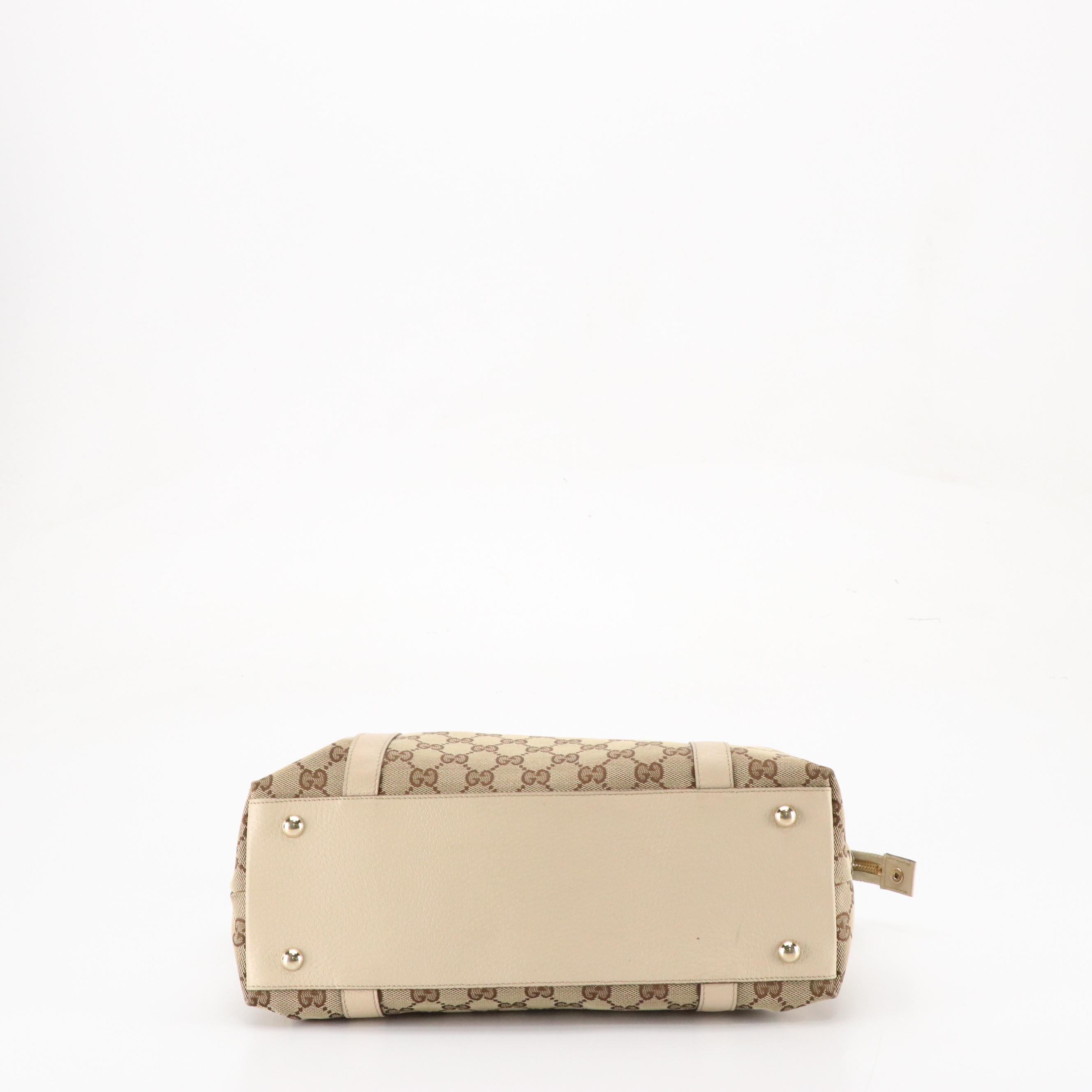 Gucci Abbey Zip Tote in Beige GG Canvas and Cinghiale Leather