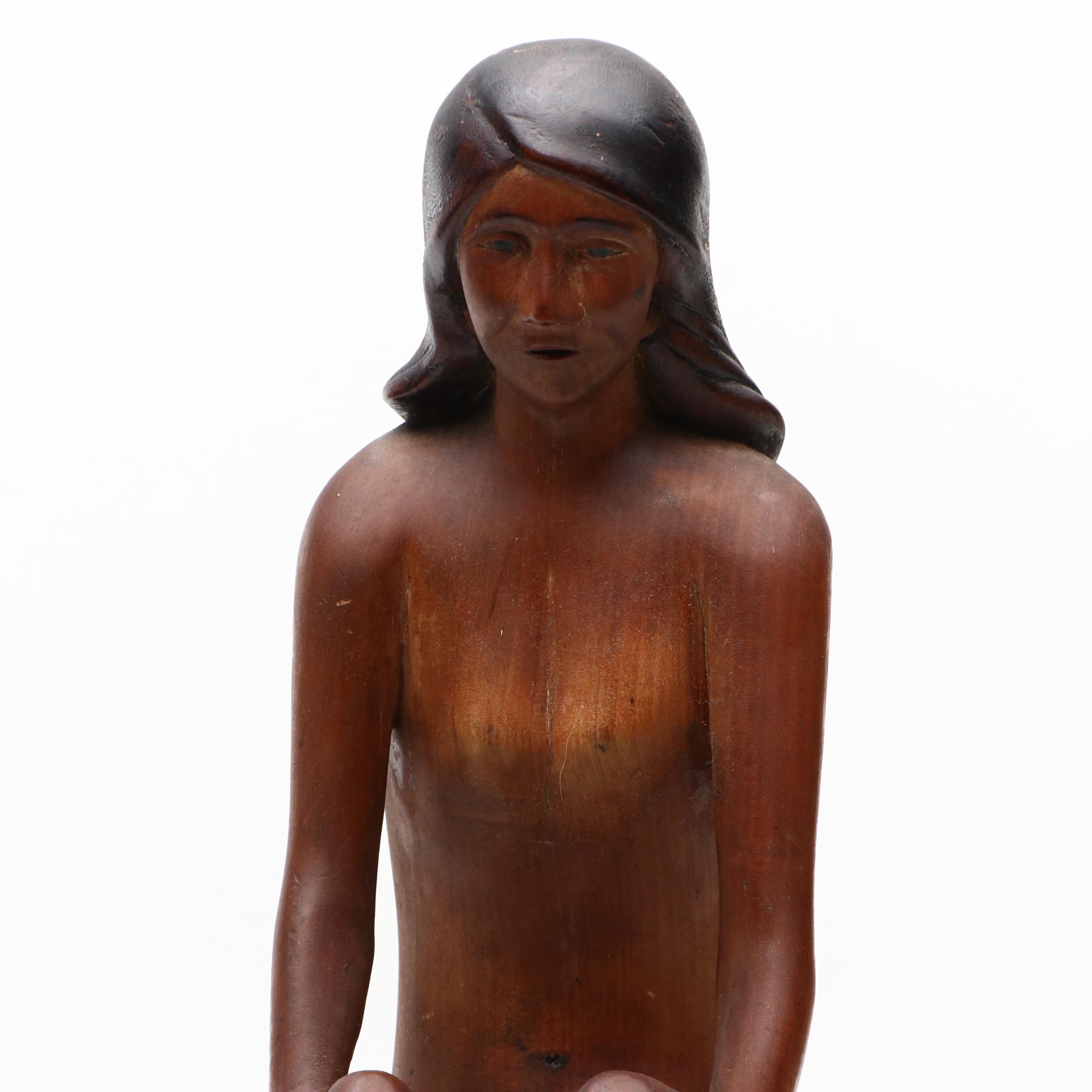 Hand-Carved Wood Native American Nude Figure