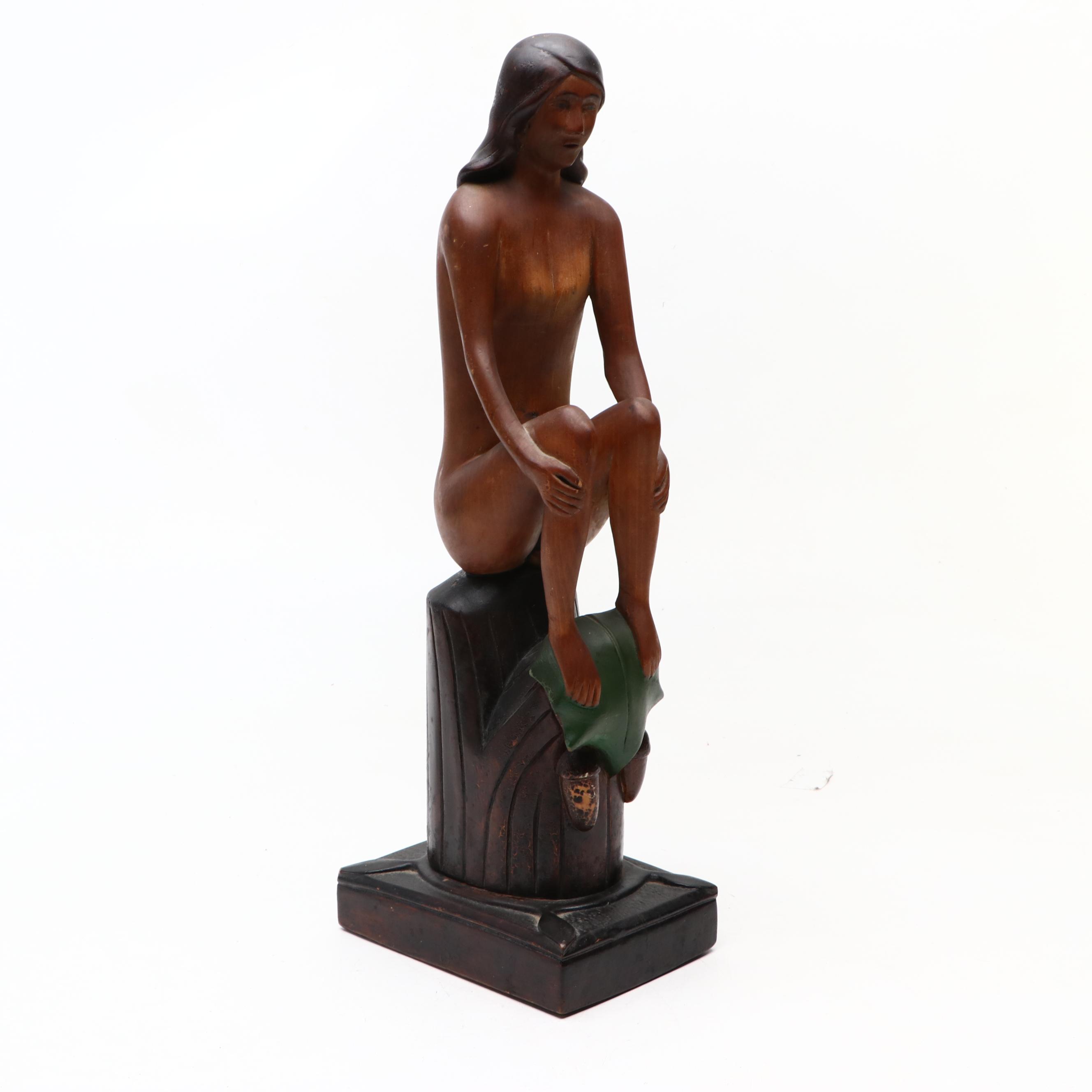Hand-Carved Wood Native American Nude Figure
