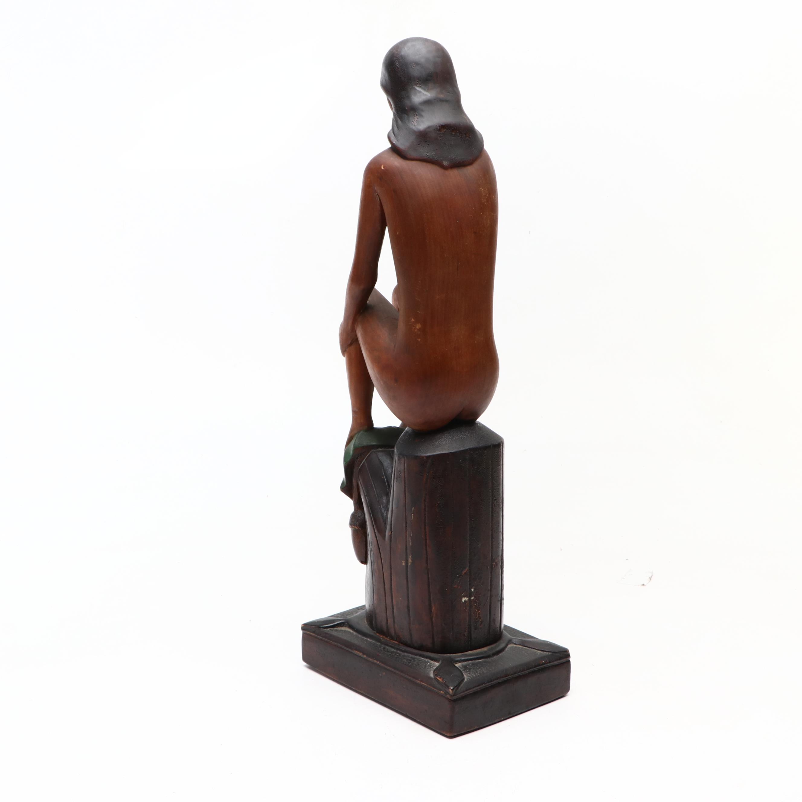 Hand-Carved Wood Native American Nude Figure
