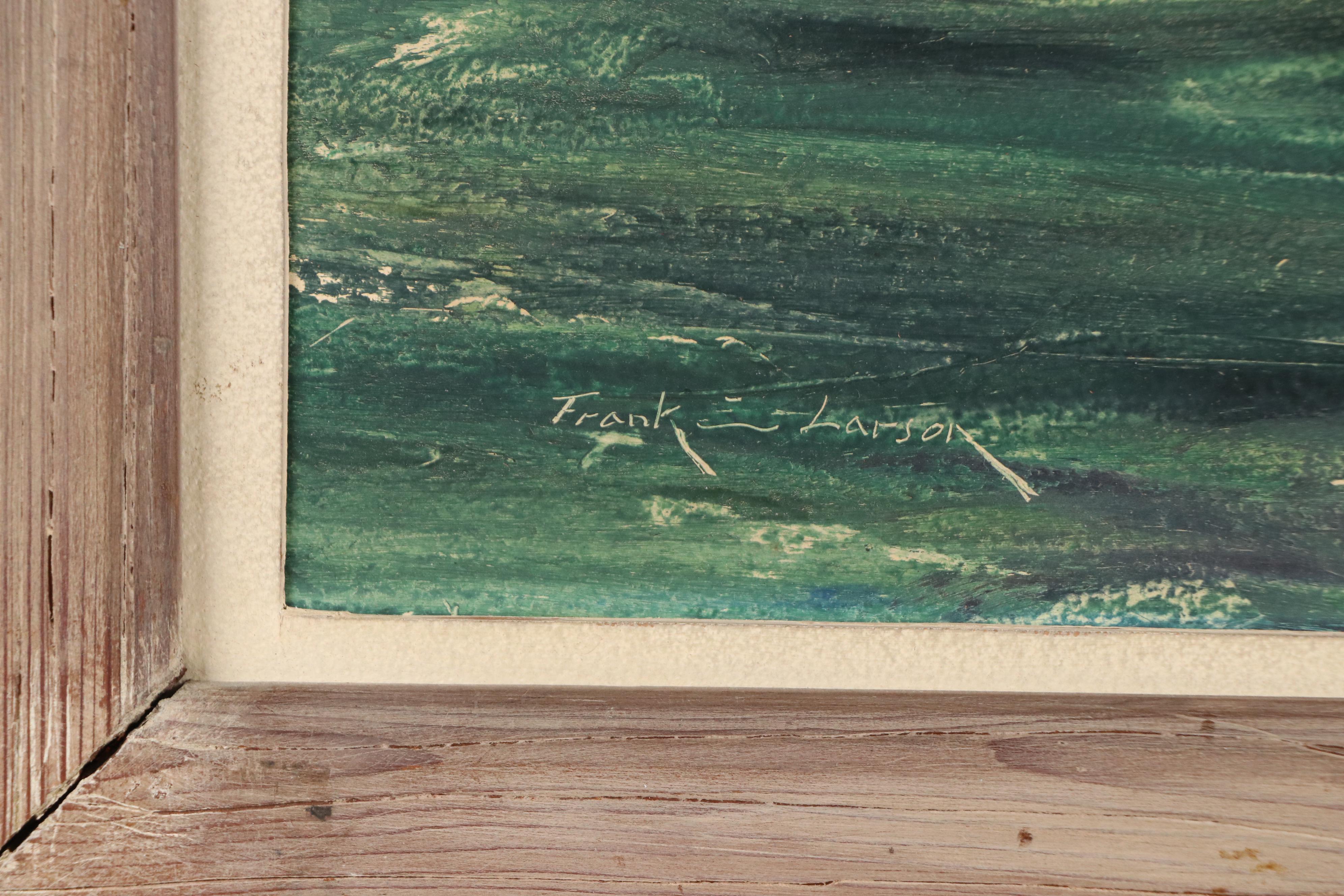 Frank E. Larson Oil Painting of Fishing Boat Surrounded by Gulls, Circa 1950