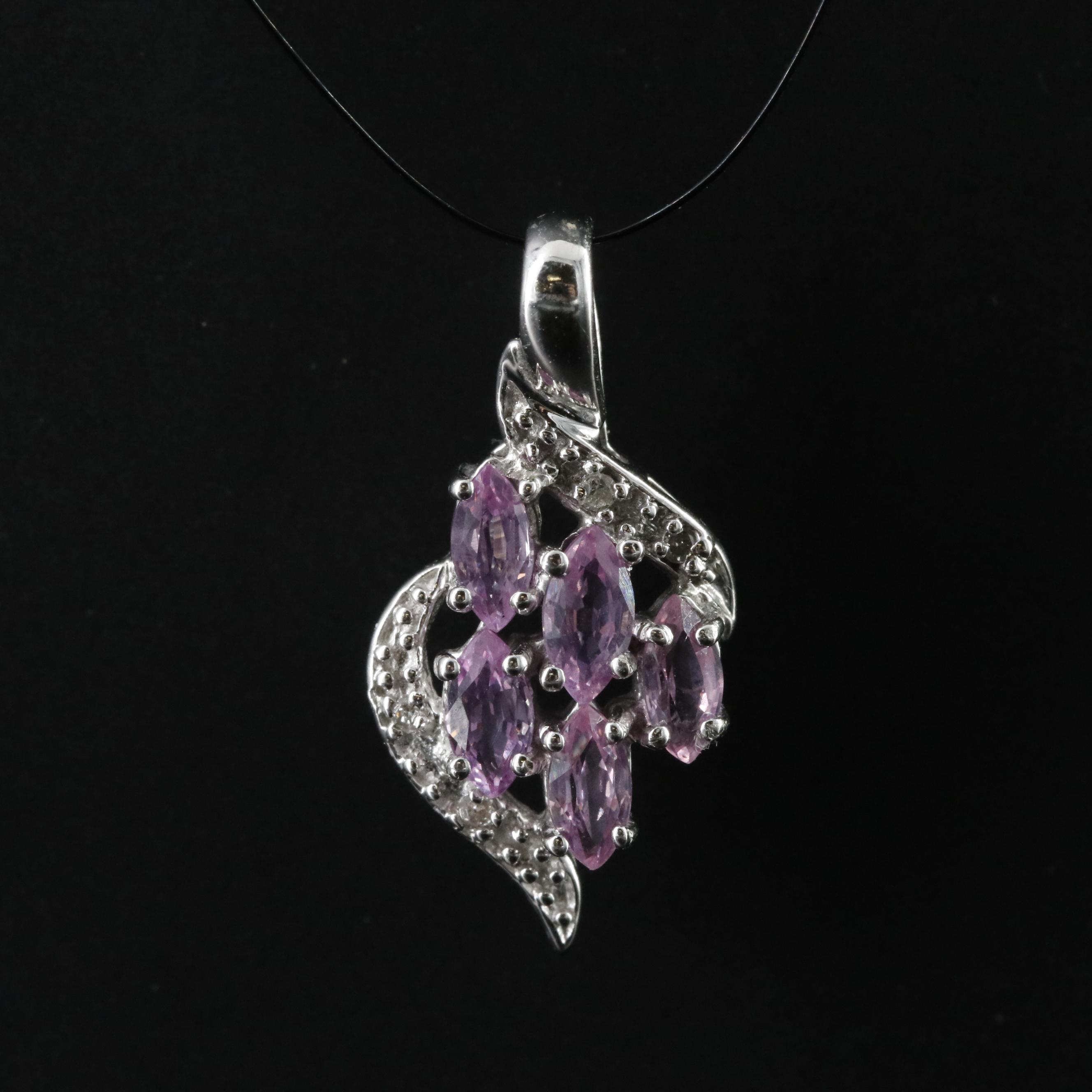 10K Pink Sapphire and Diamond Pendant
