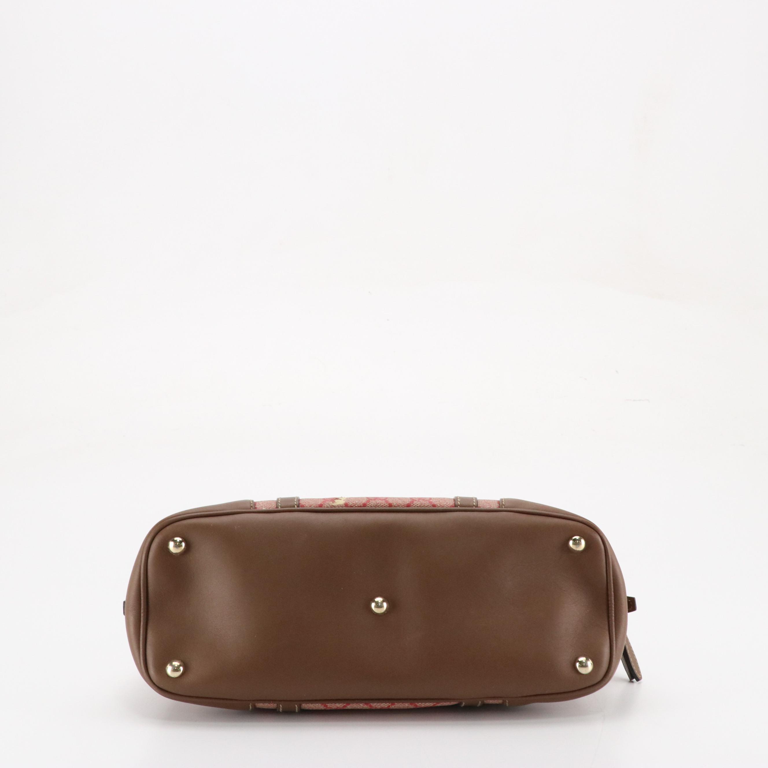 Gucci Domed Two-Way Satchel in Pink GG Supreme Canvas and Brown Leather Trim