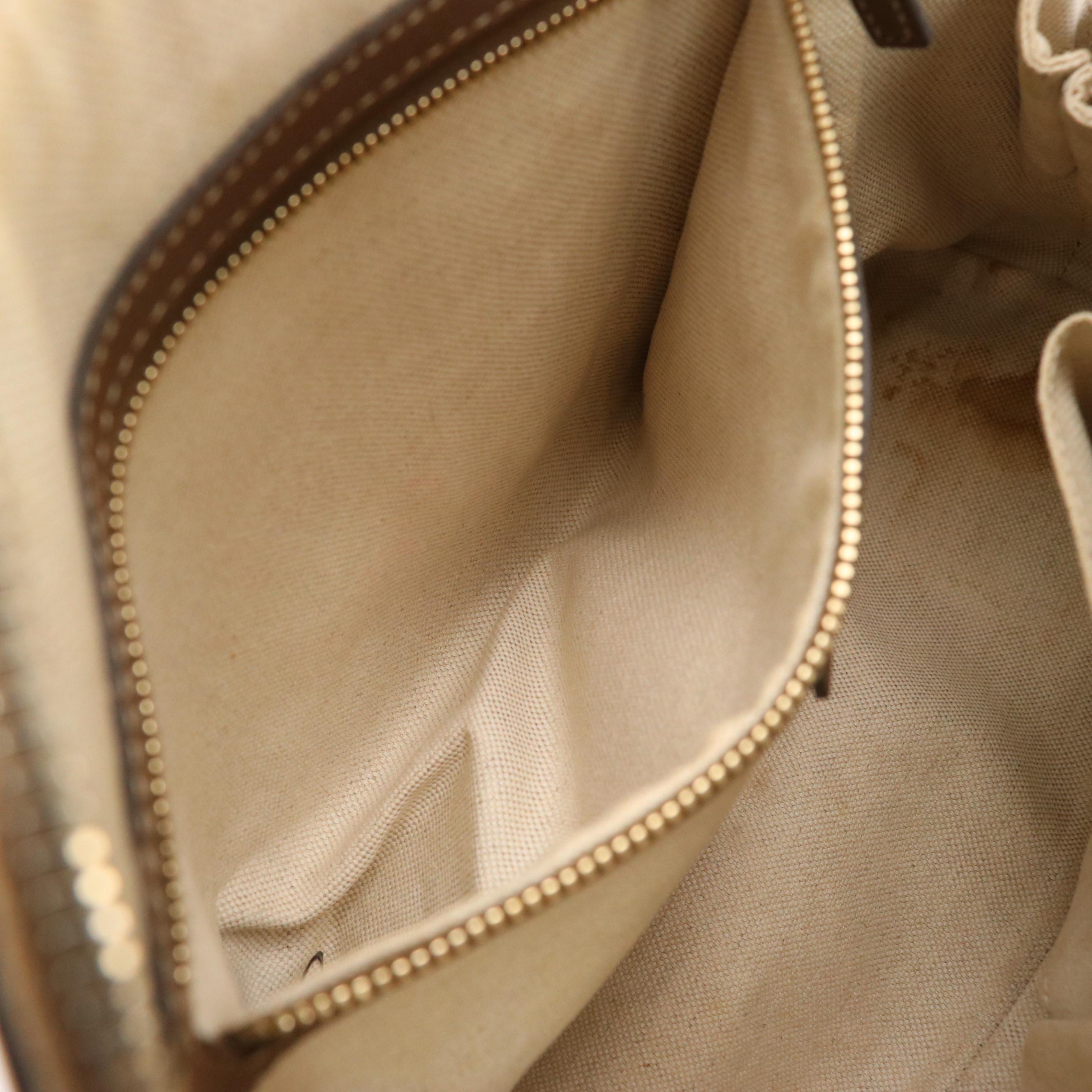 Gucci Domed Two-Way Satchel in Pink GG Supreme Canvas and Brown Leather Trim