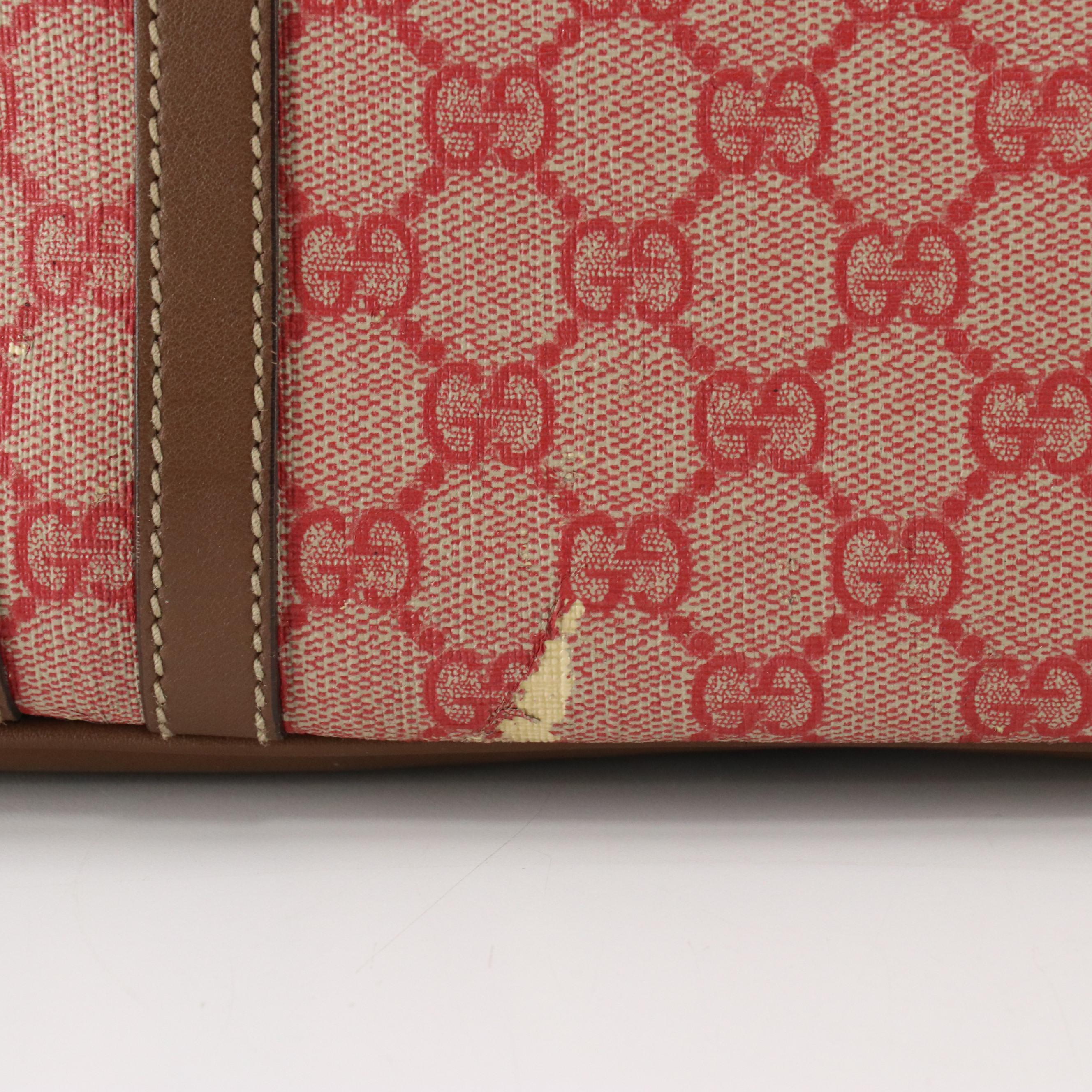 Gucci Domed Two-Way Satchel in Pink GG Supreme Canvas and Brown Leather Trim