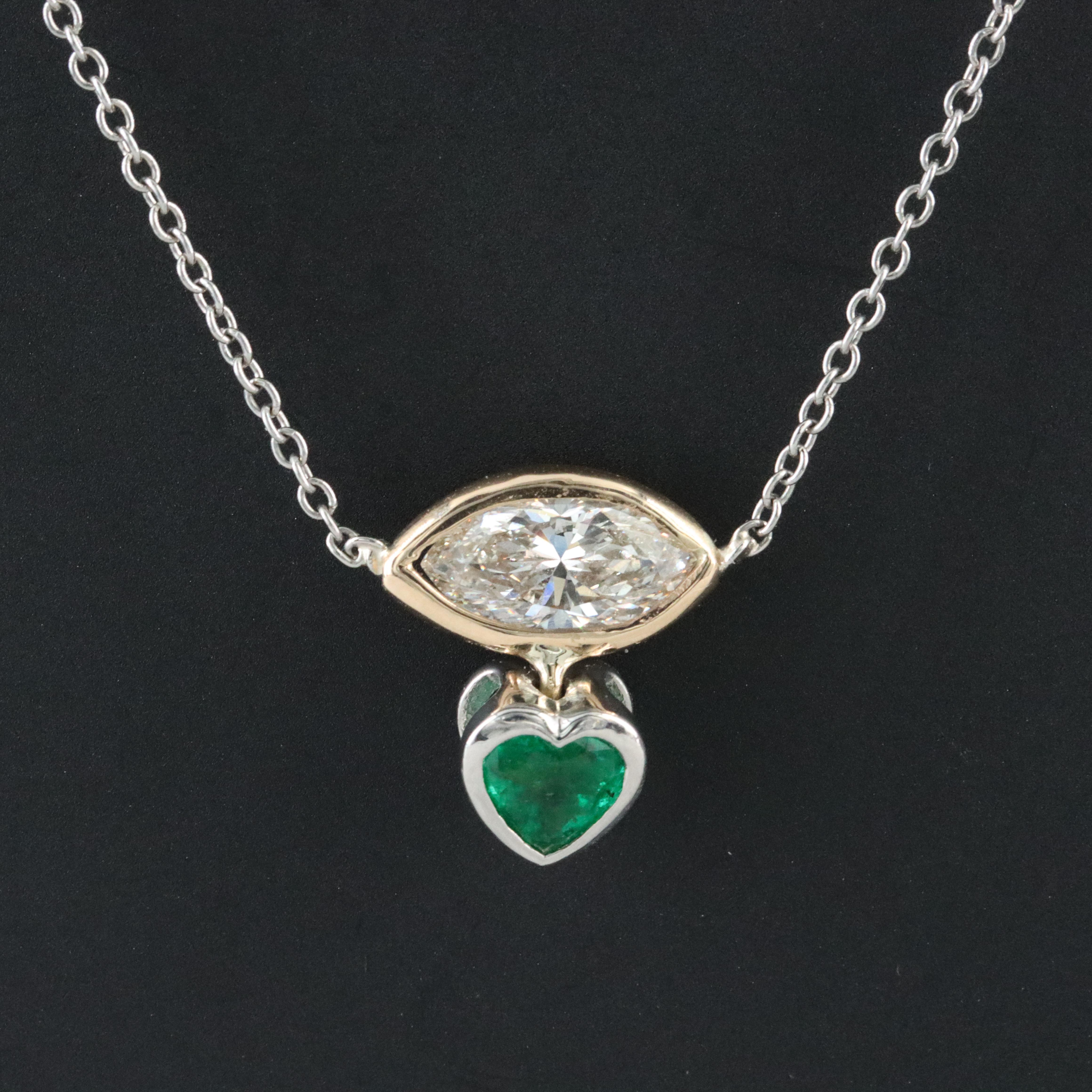 Platinum and 14K 0.92 CT Diamond and Emerald Necklace