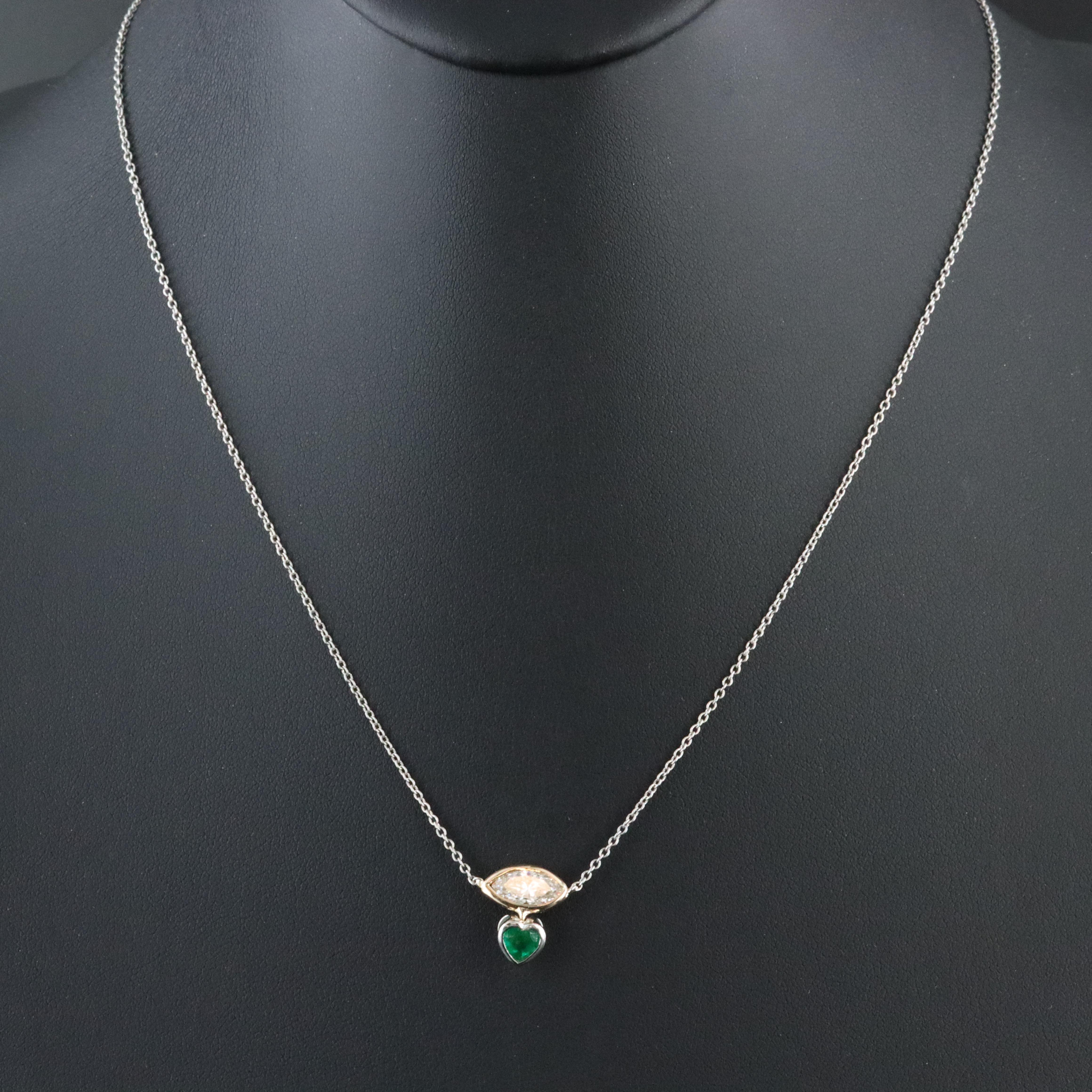 Platinum and 14K 0.92 CT Diamond and Emerald Necklace