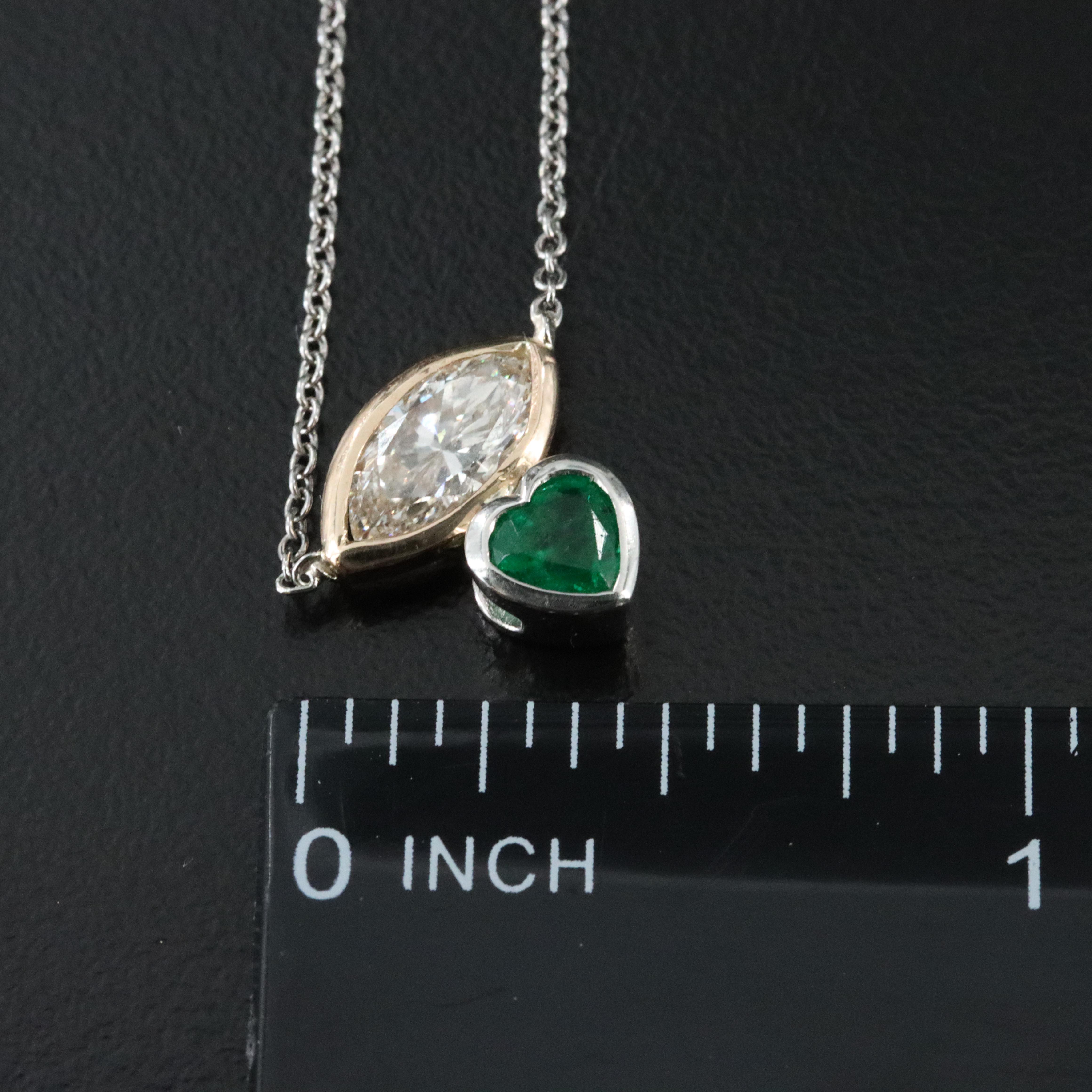 Platinum and 14K 0.92 CT Diamond and Emerald Necklace