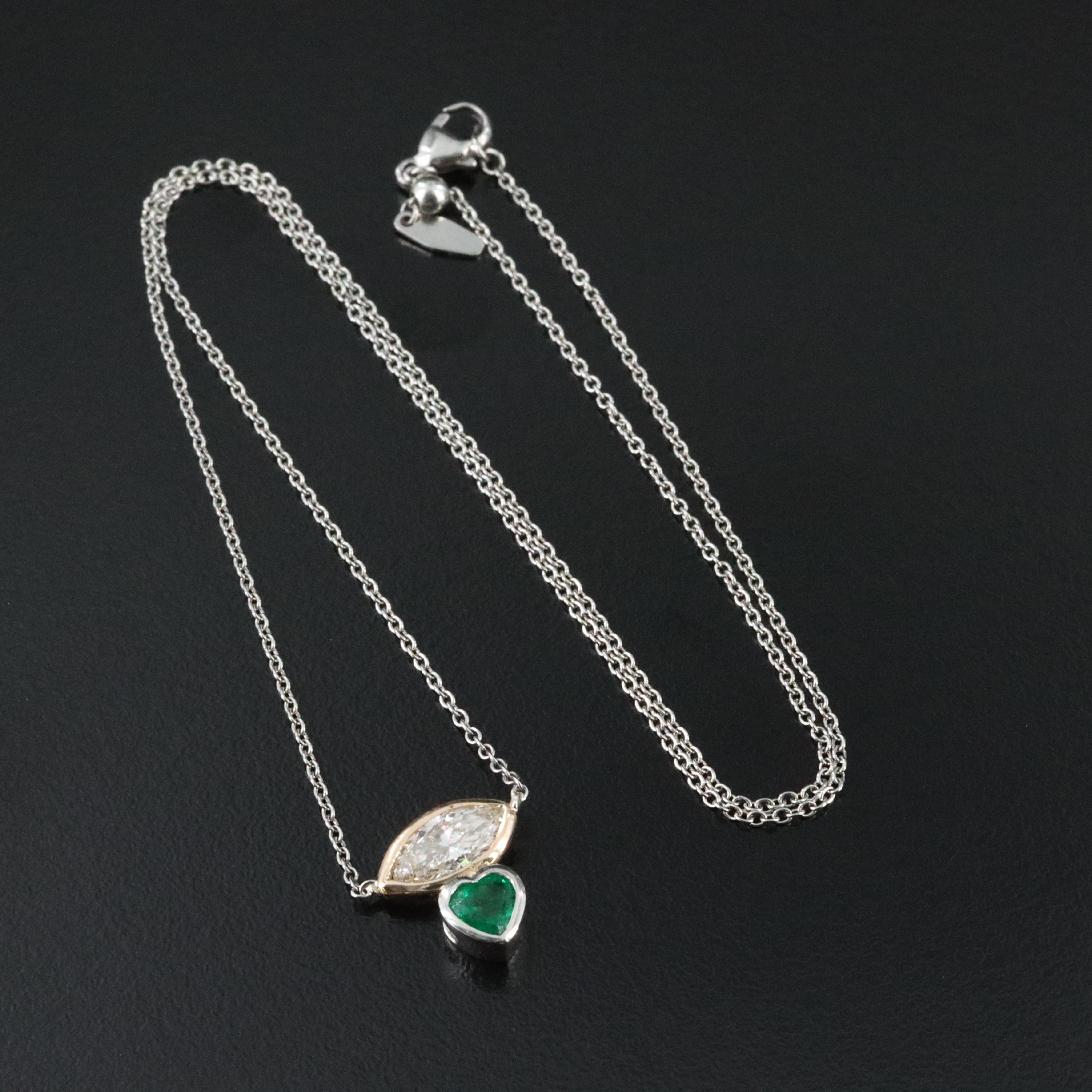 Platinum and 14K 0.92 CT Diamond and Emerald Necklace