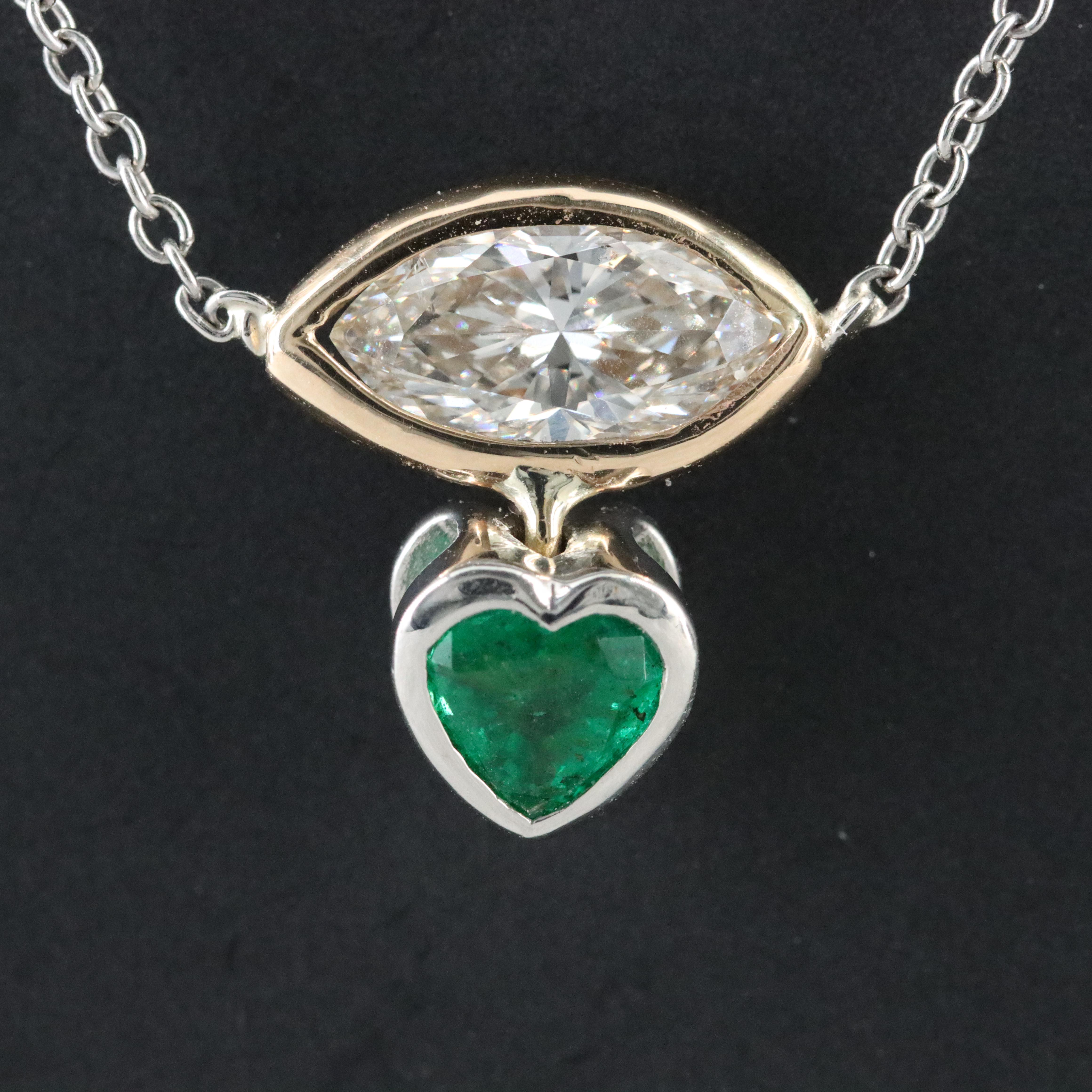 Platinum and 14K 0.92 CT Diamond and Emerald Necklace