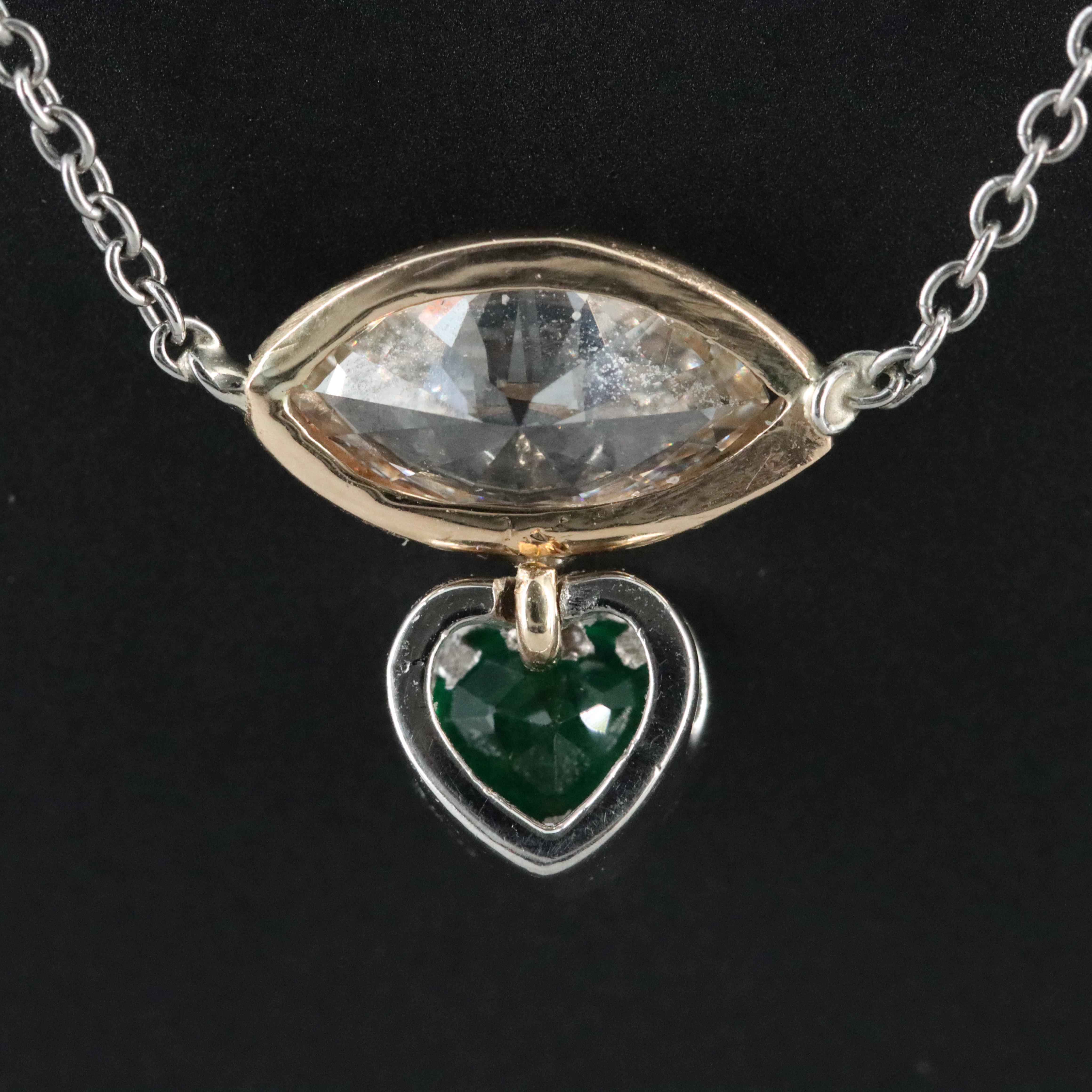 Platinum and 14K 0.92 CT Diamond and Emerald Necklace