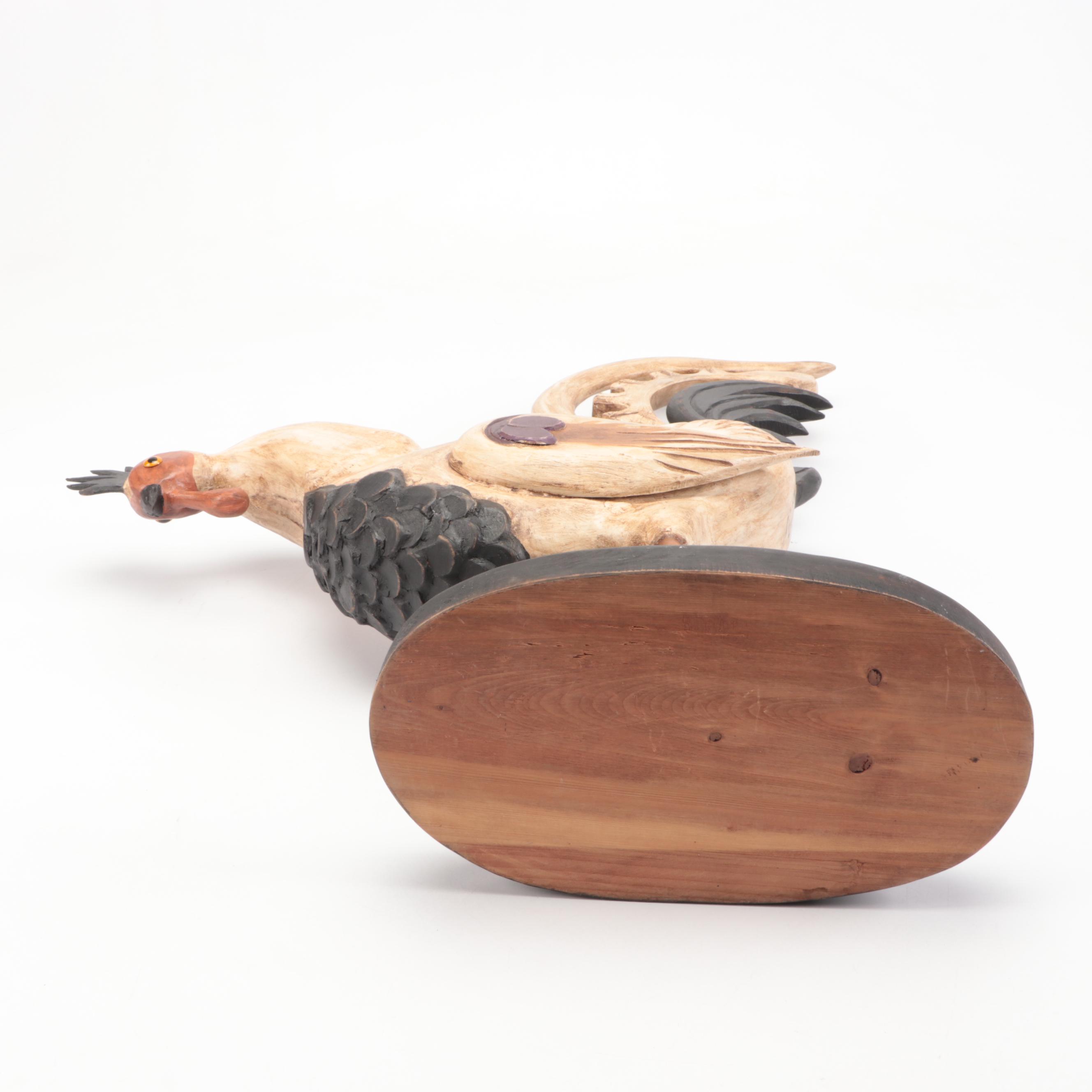 Folk Art Farmhouse Style Painted Wood Rooster