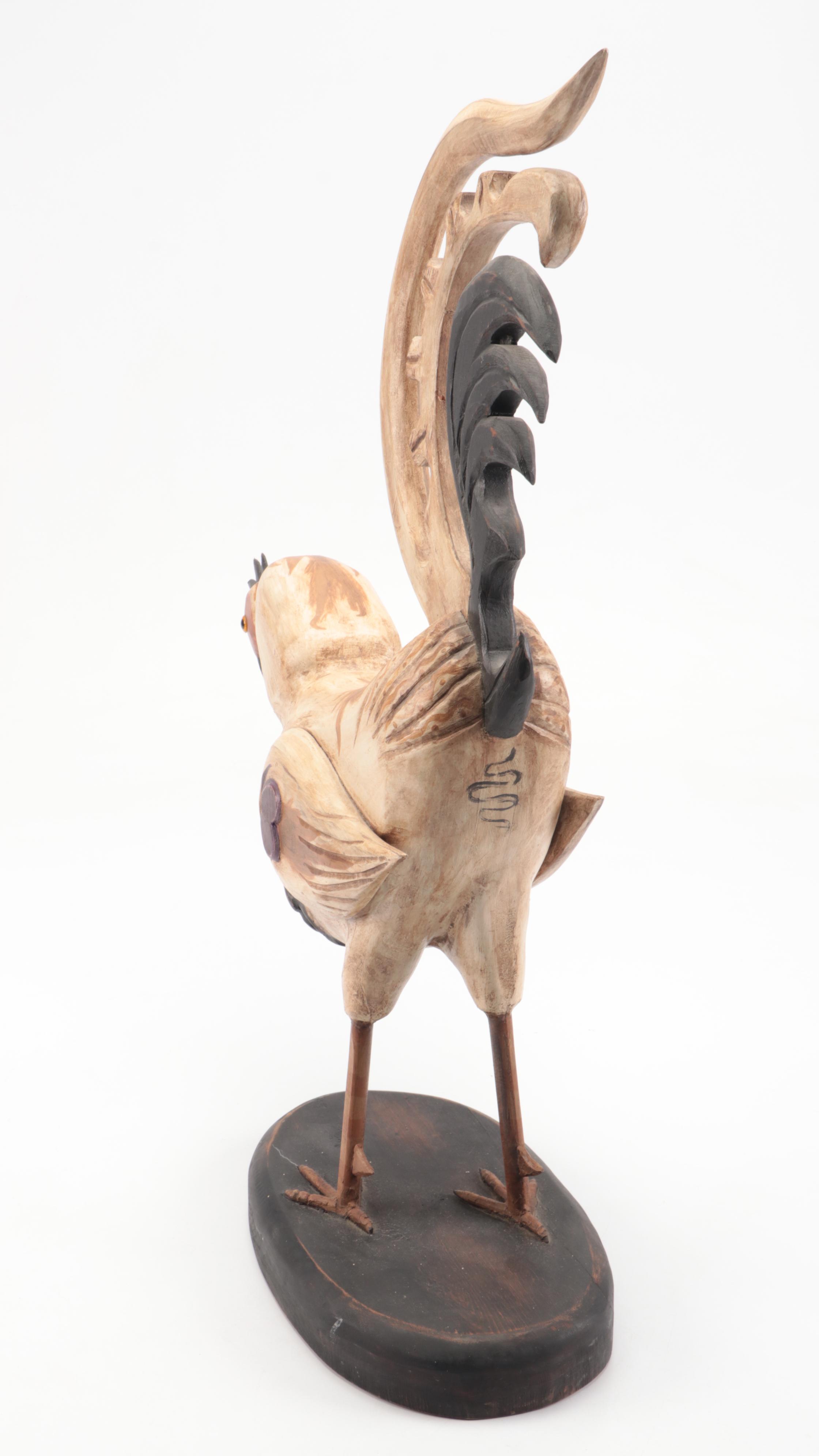 Folk Art Farmhouse Style Painted Wood Rooster