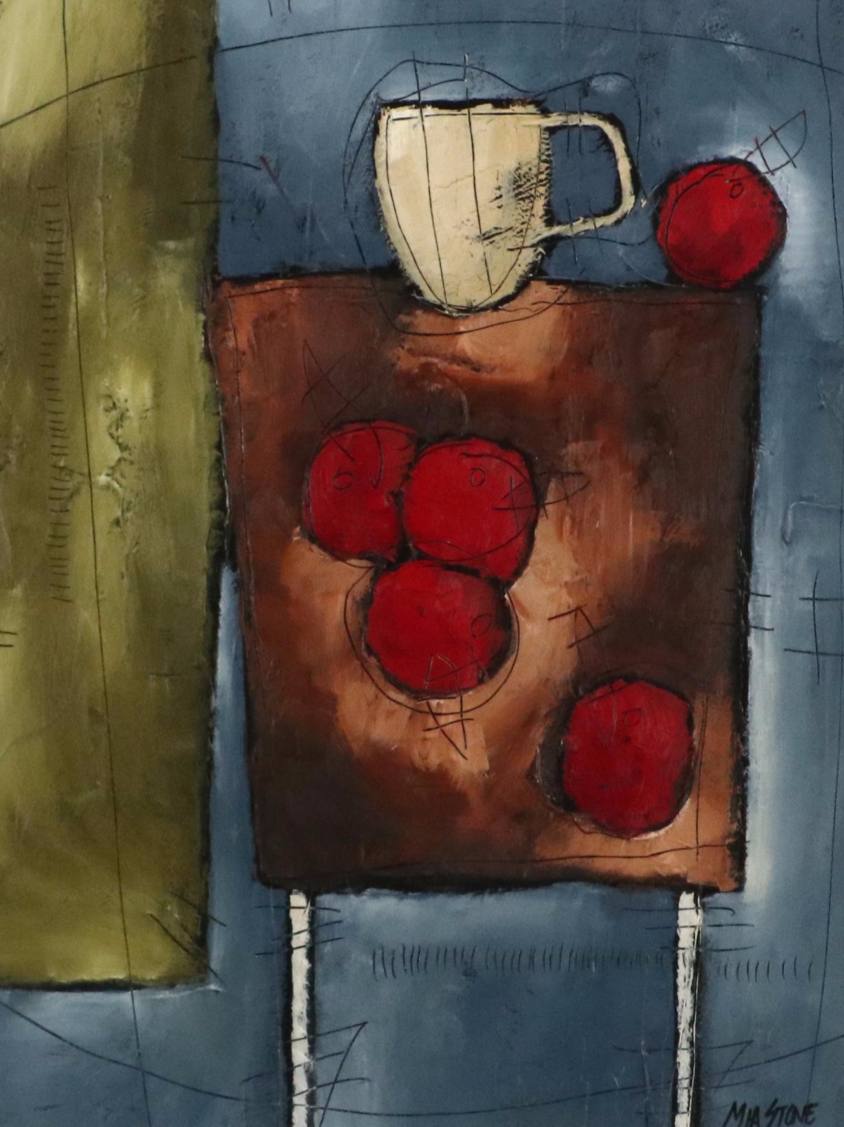 Mia Stone Stylized Still Life Acrylic Painting, 21st Century