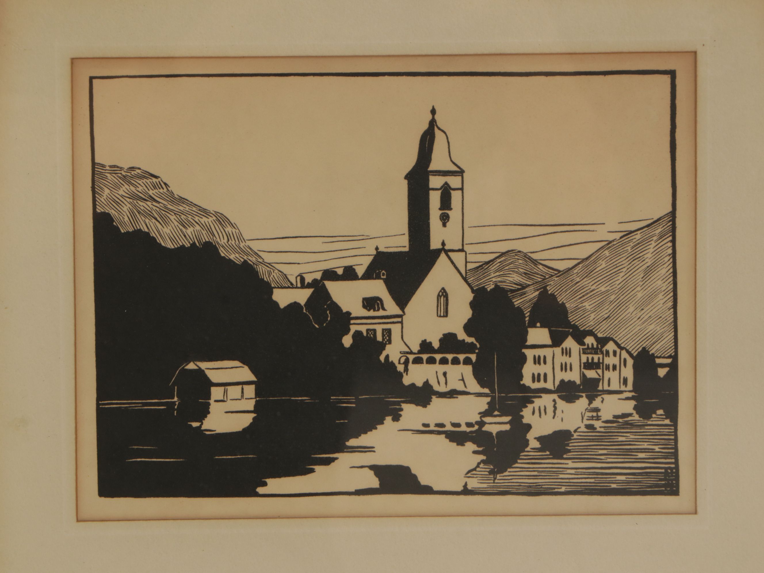 Lucie Sayler Two-Tone Woodcut Prints of Austrian Cities & Landmarks, 1920