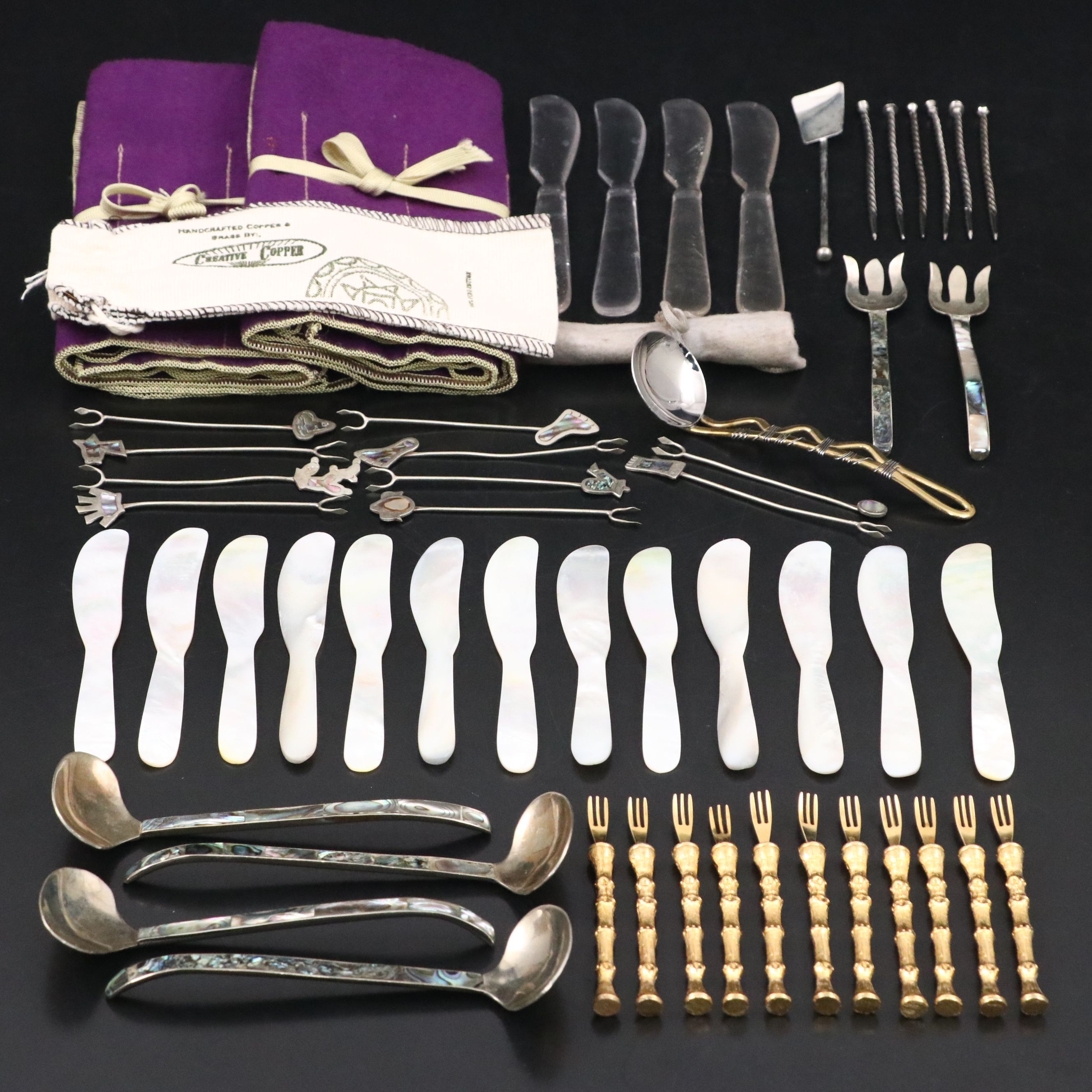 Inlaid Abalone Metal Spoons with Other MOP, Plastic, and Metal Flatware