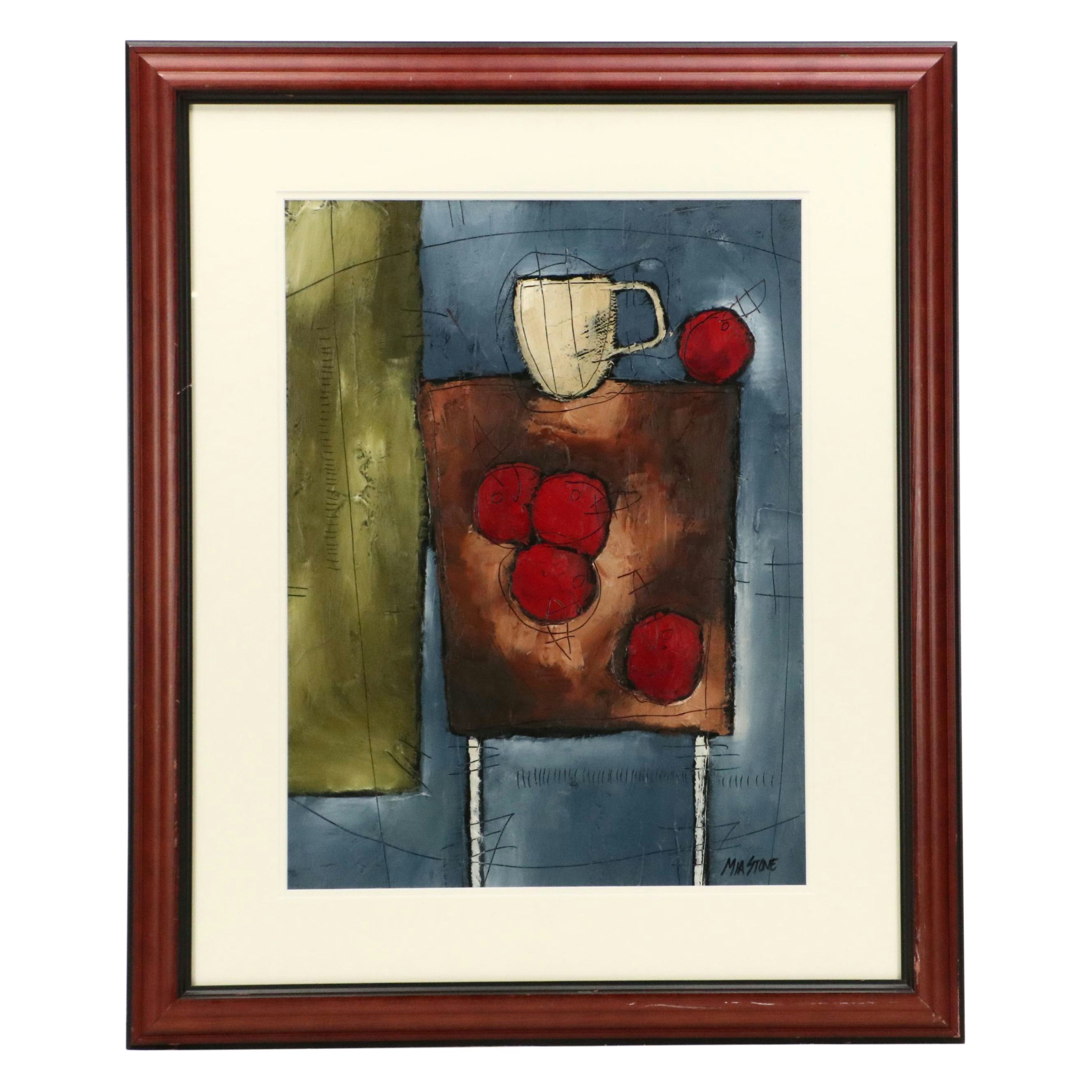 Mia Stone Stylized Still Life Acrylic Painting, 21st Century
