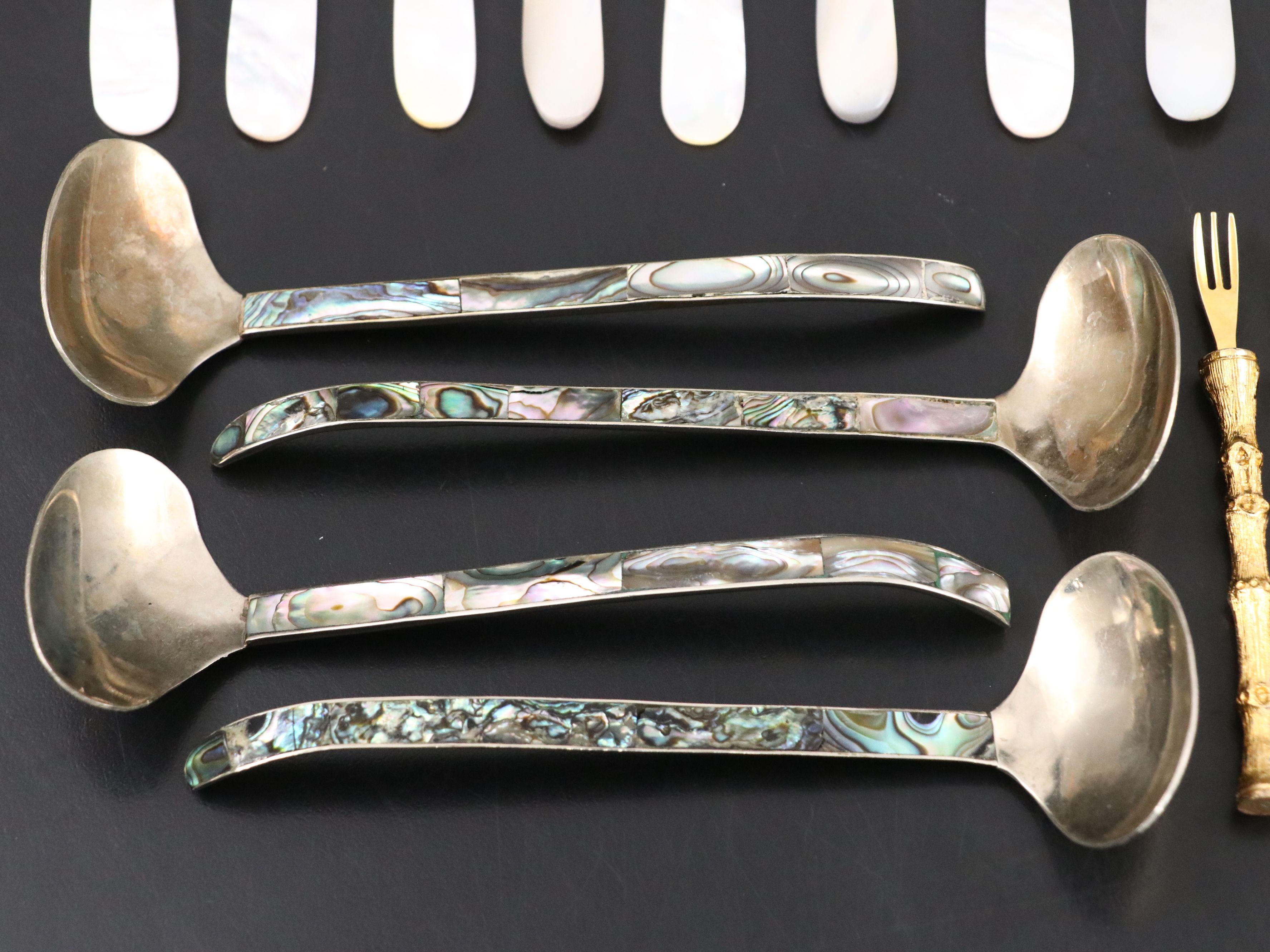 Inlaid Abalone Metal Spoons with Other MOP, Plastic, and Metal Flatware