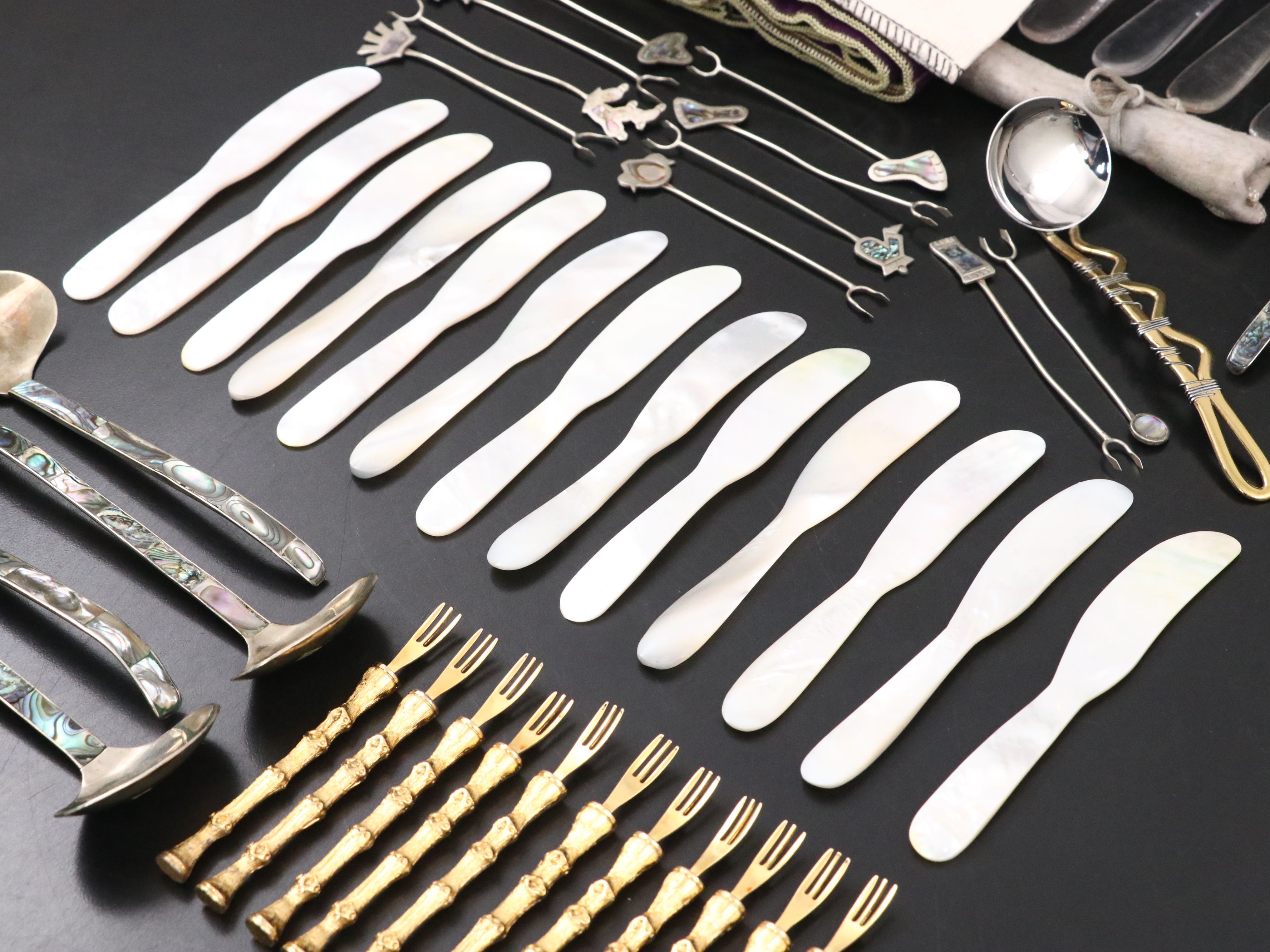 Inlaid Abalone Metal Spoons with Other MOP, Plastic, and Metal Flatware