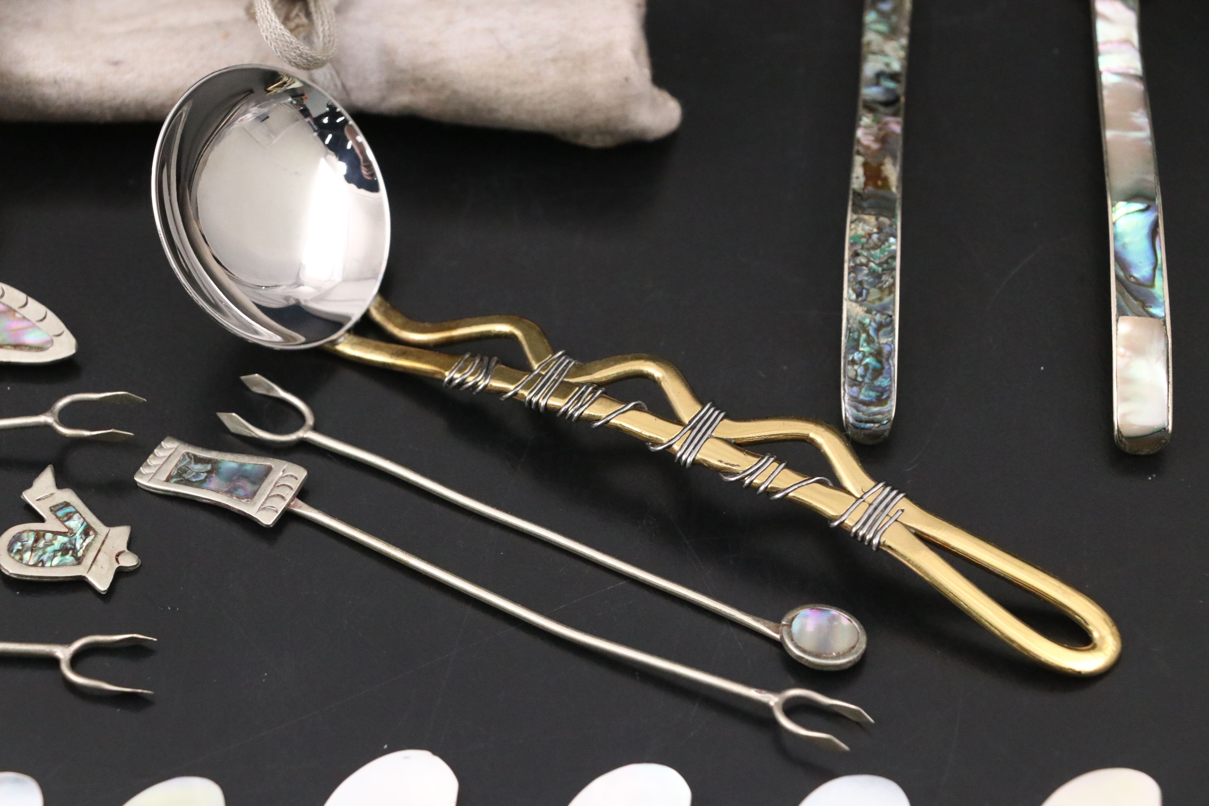 Inlaid Abalone Metal Spoons with Other MOP, Plastic, and Metal Flatware