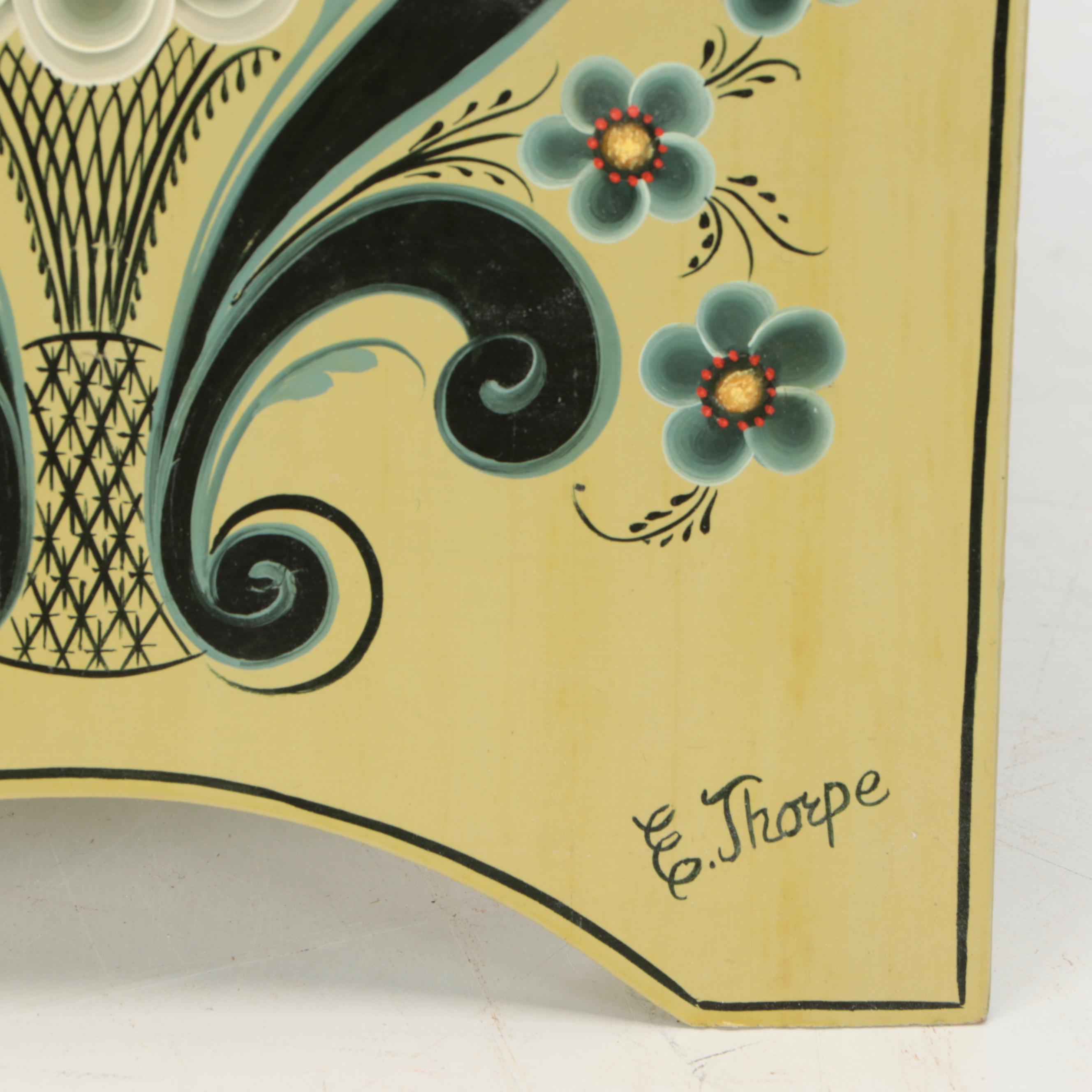 Rosemaling Wooden Footstool with Rosemaling Wooden Pitcher