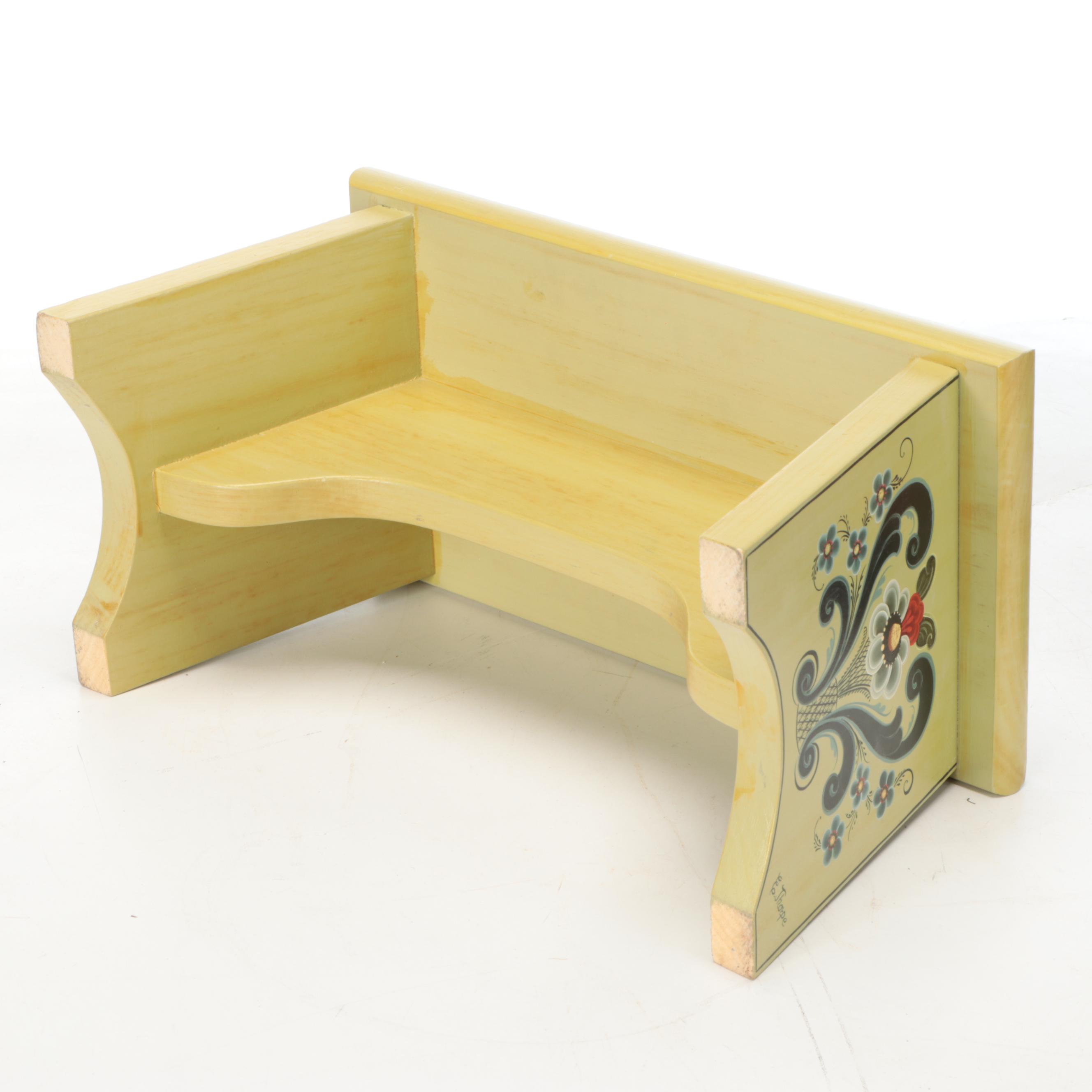 Rosemaling Wooden Footstool with Rosemaling Wooden Pitcher