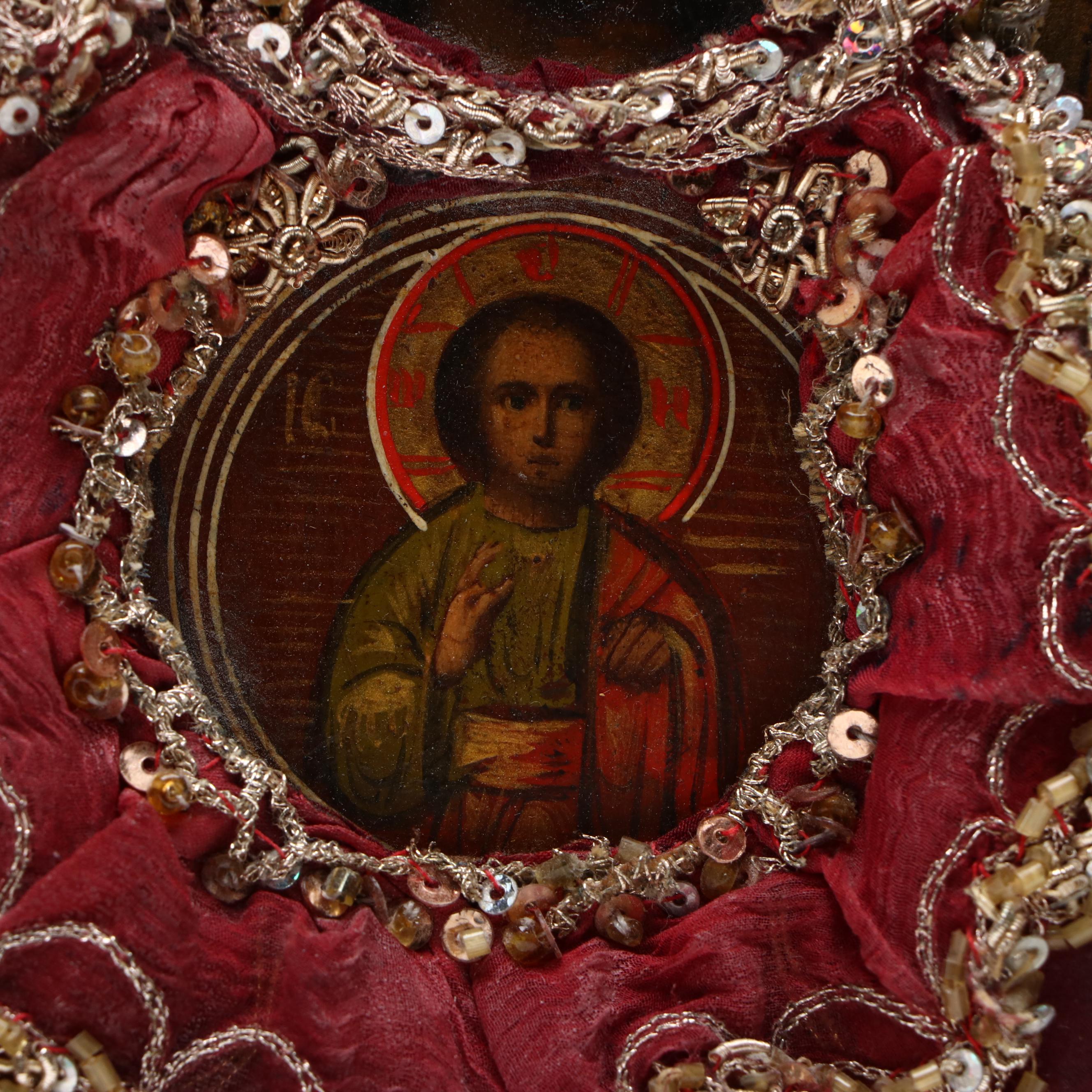 Russian Orthodox Icon with Embroidered Riza, Late 19th/Early 20th Century