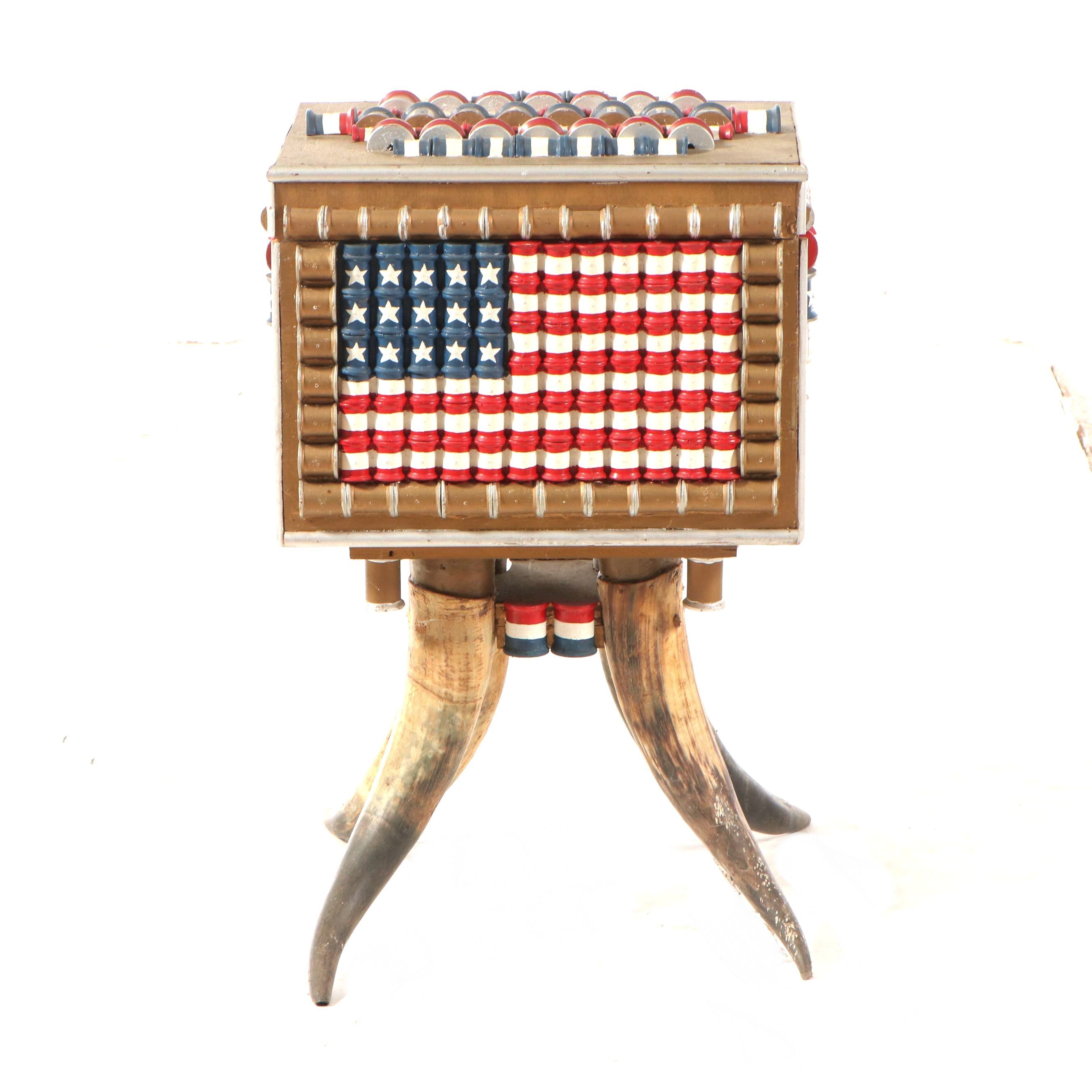 Robert Beaven American Folk Art Painted Spool Box with Horn Legs