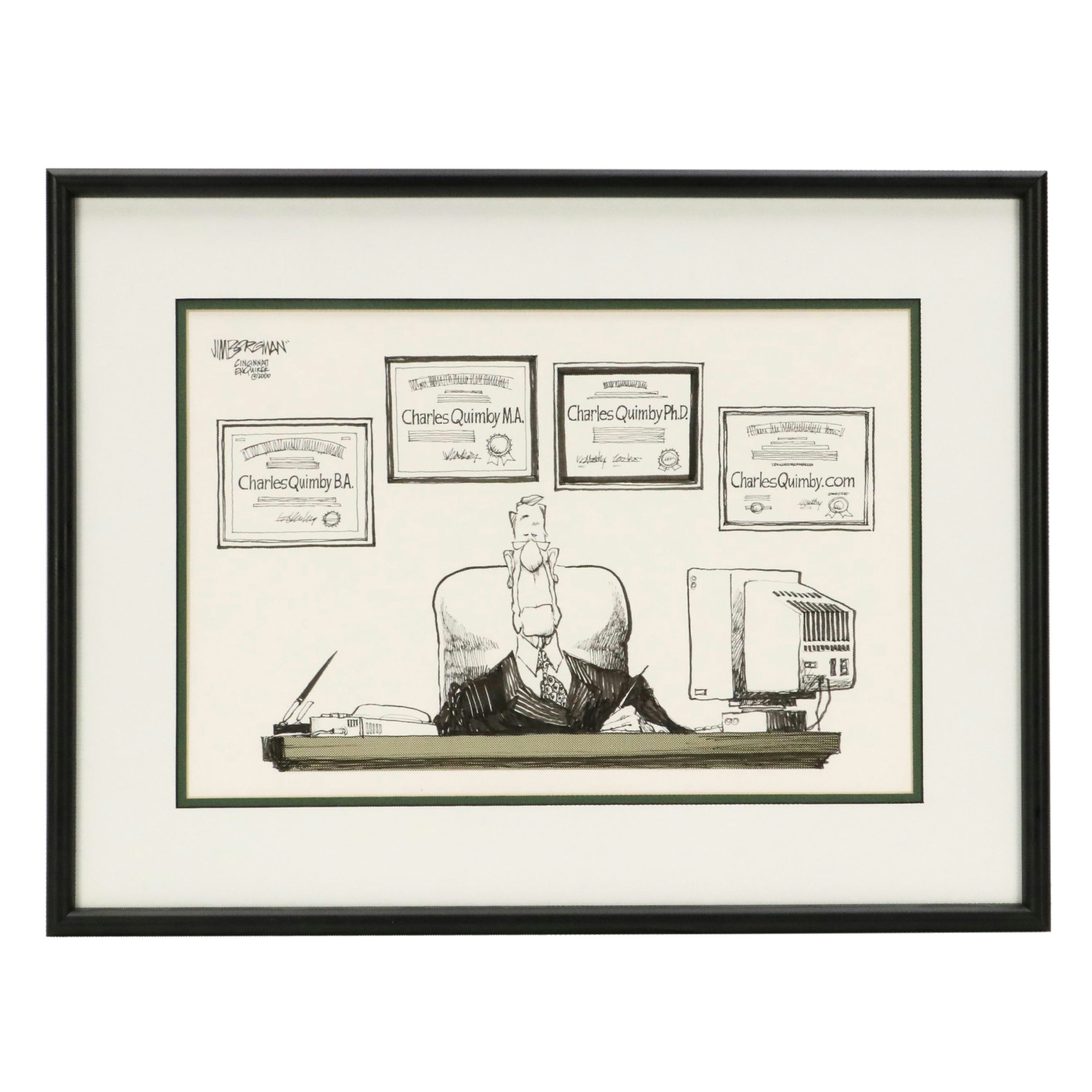 Jim Borgman Ink and Halftone Illustration of Charles Quimby, 2000