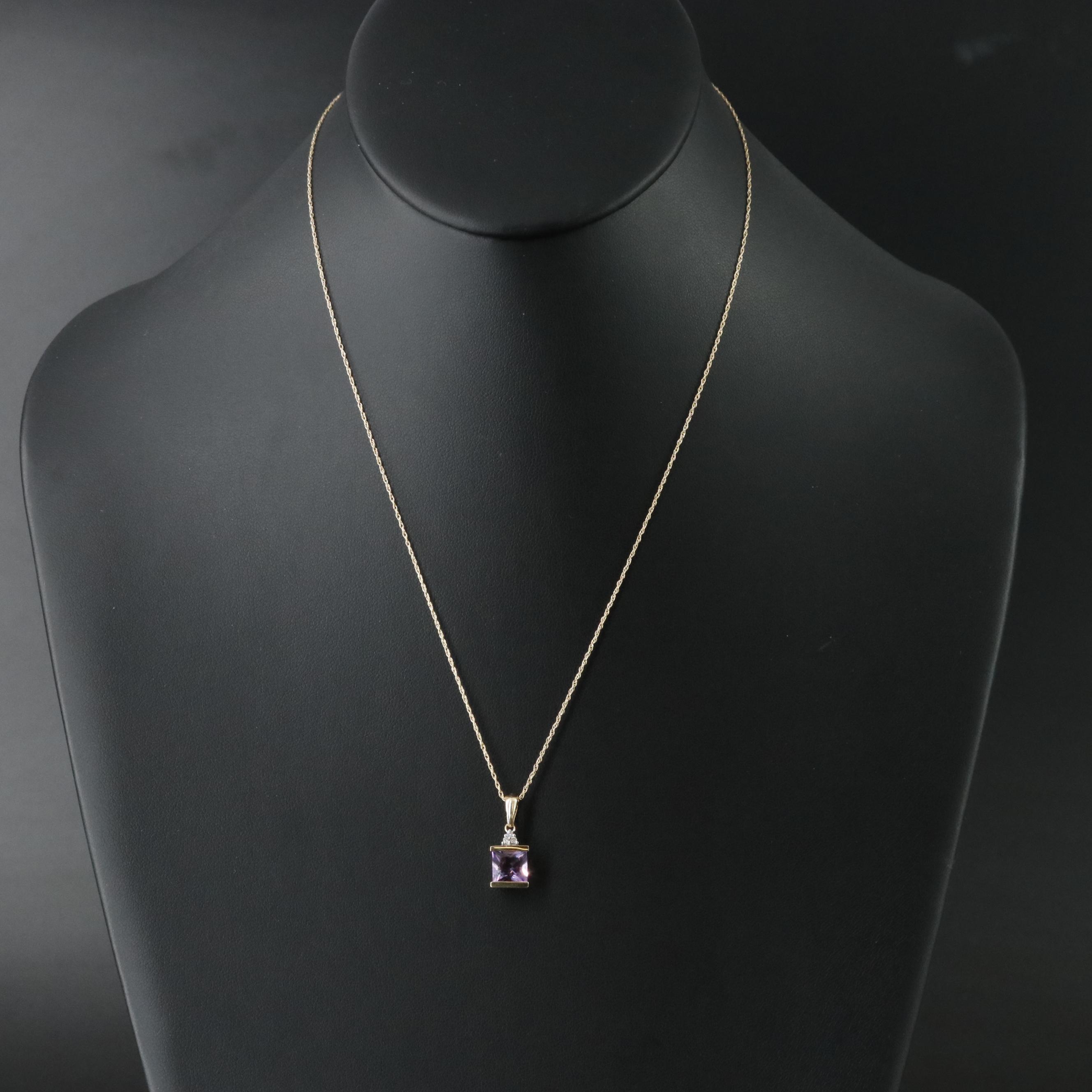 10K Amethyst and Diamond Pendant Necklace