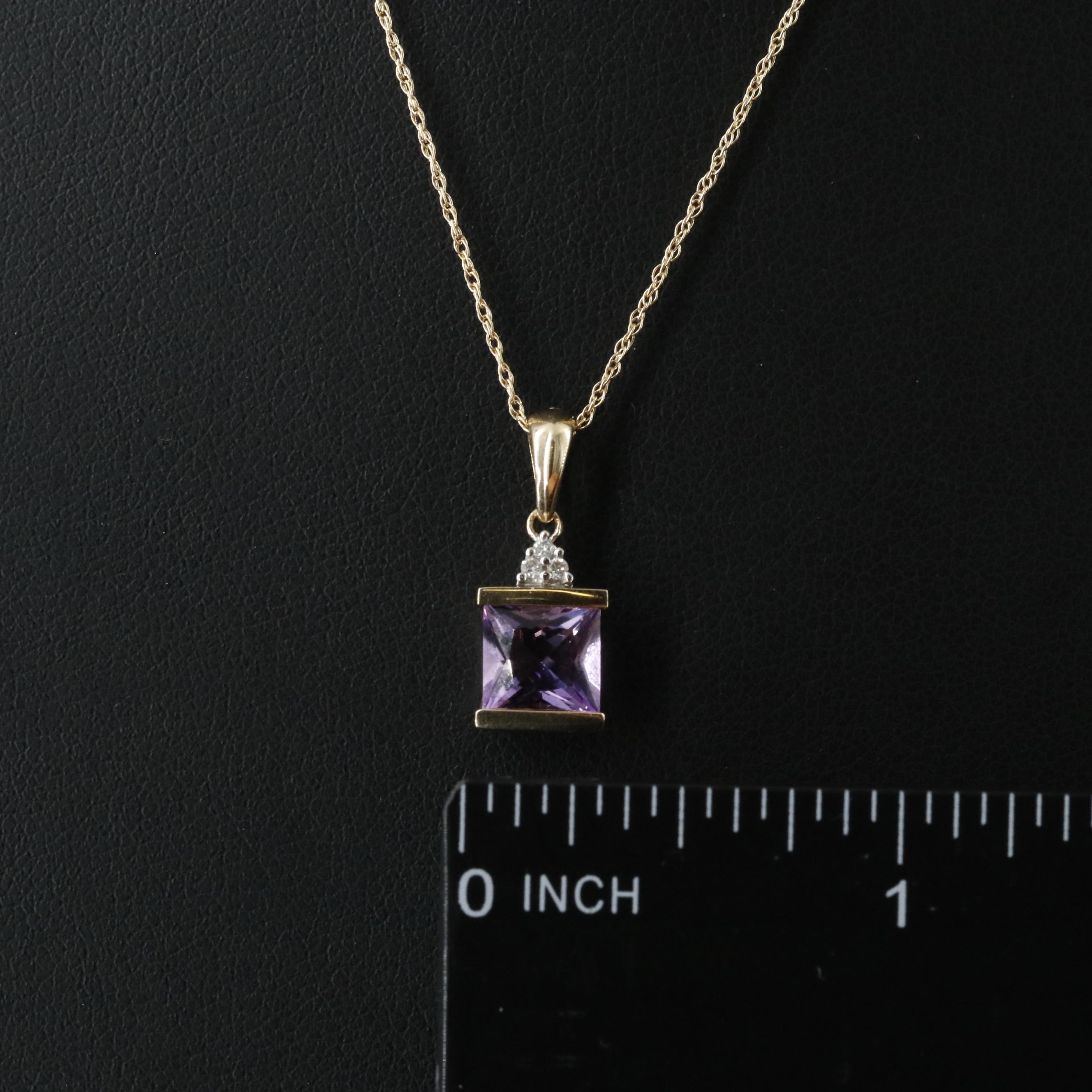 10K Amethyst and Diamond Pendant Necklace