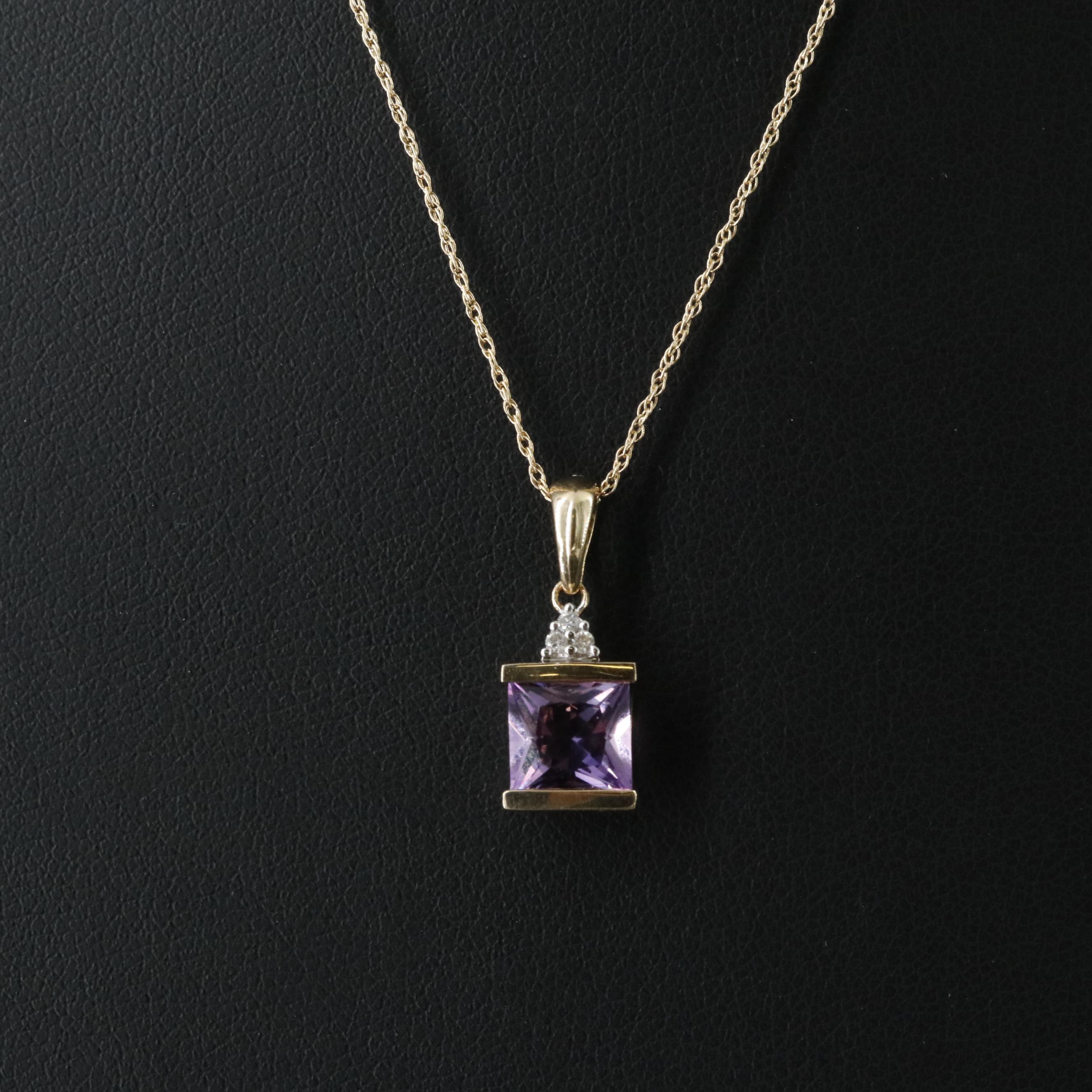 10K Amethyst and Diamond Pendant Necklace