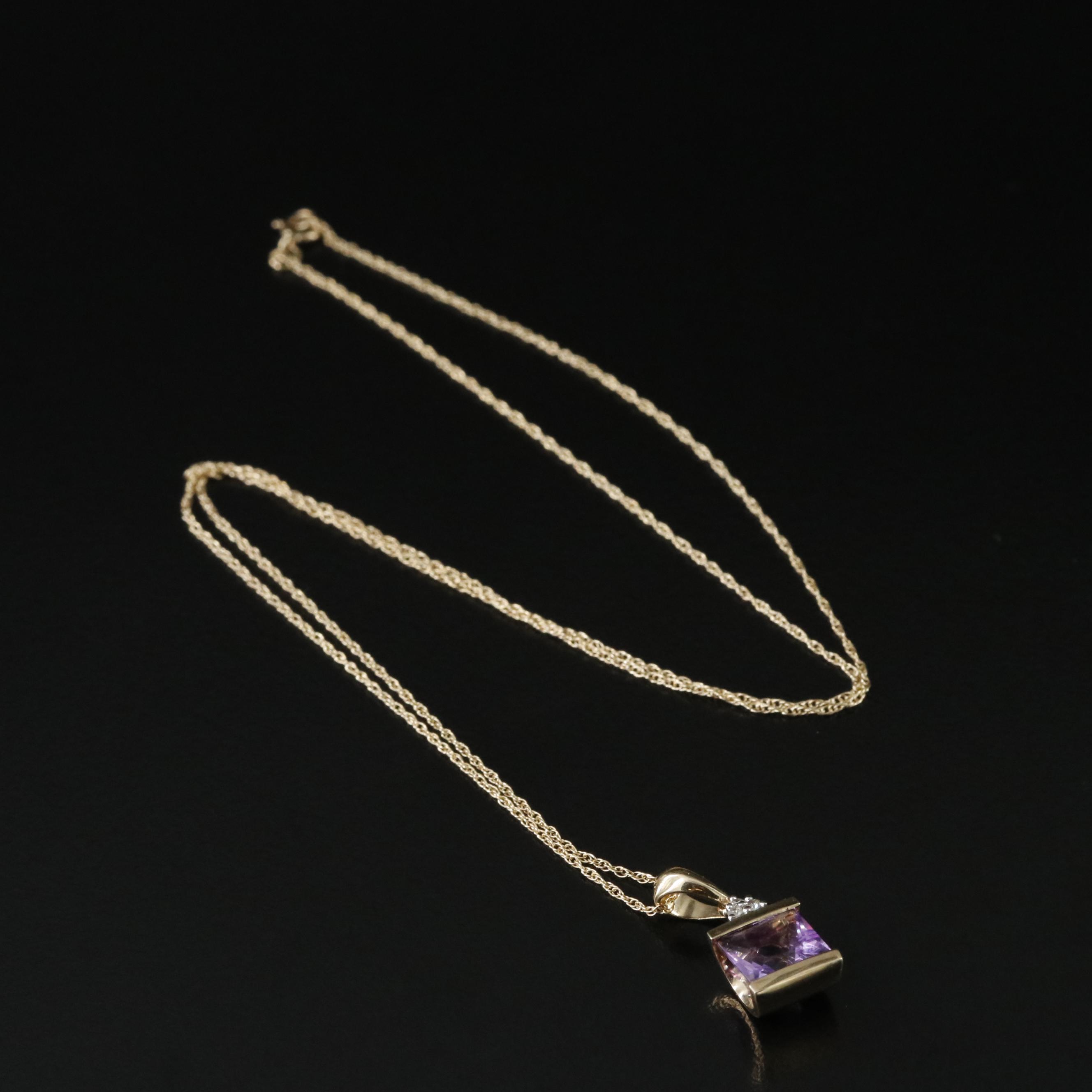 10K Amethyst and Diamond Pendant Necklace