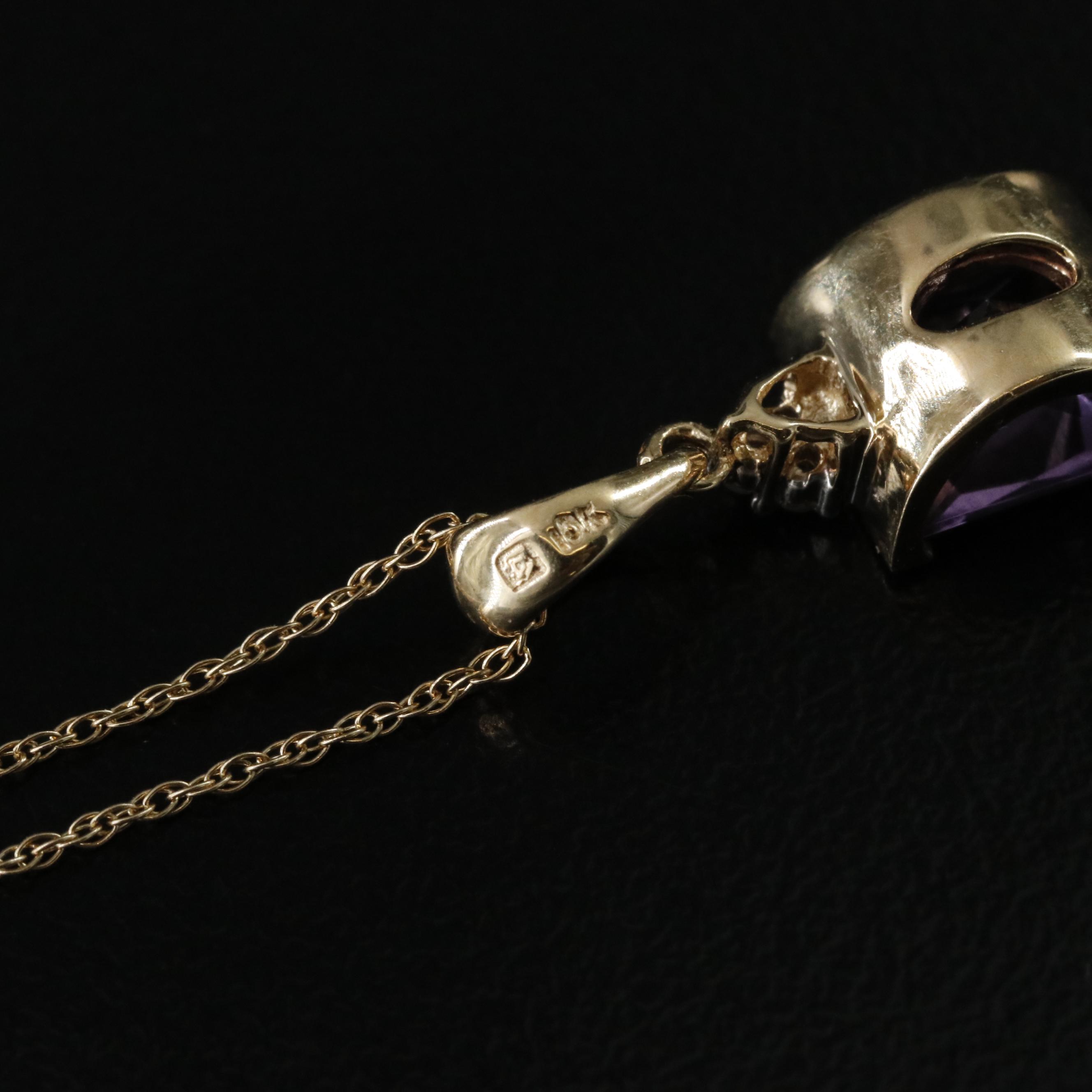 10K Amethyst and Diamond Pendant Necklace