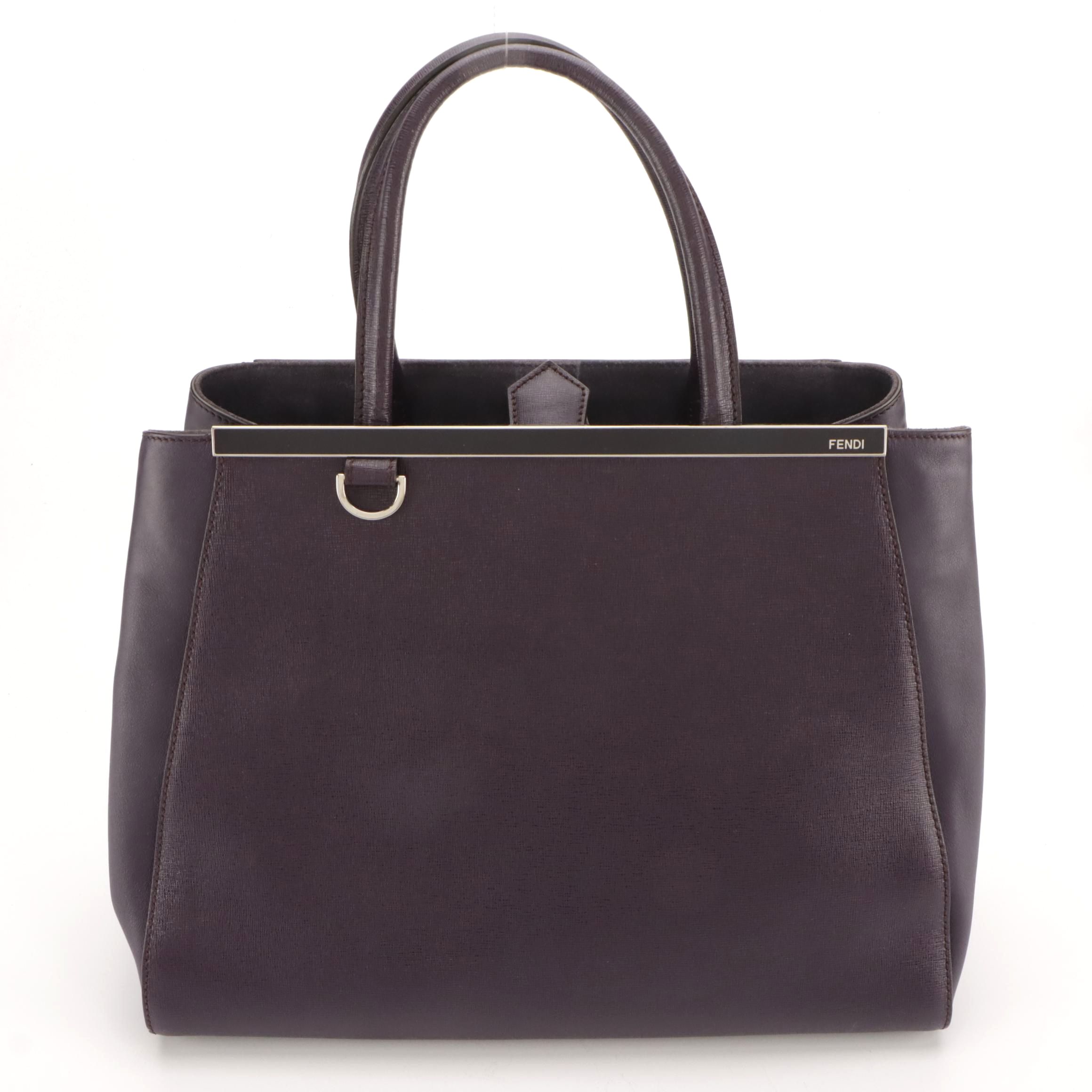 Fendi Large 2 Jours Top Handle Two-Way Tote in Purple Saffiano & Smooth Leather