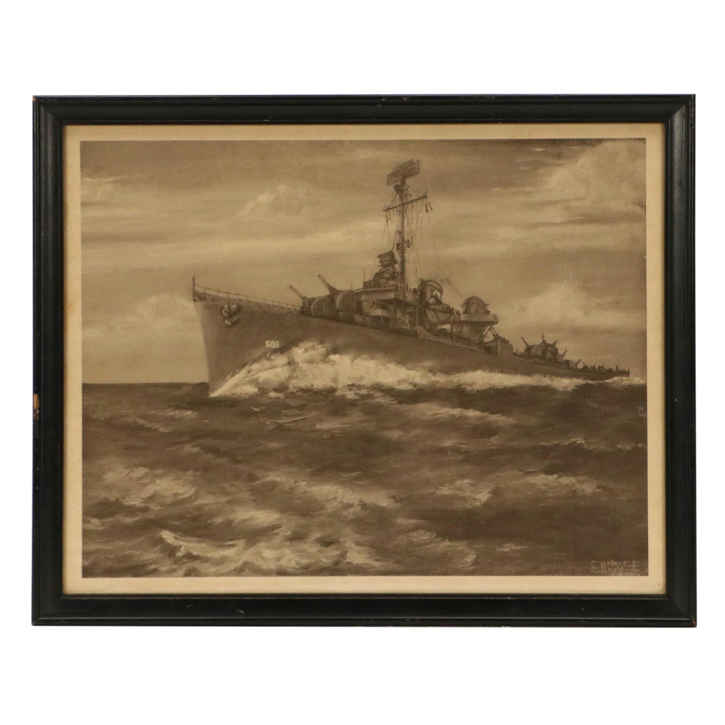 After Robert Boyle Halftone of Naval Ship 586, Early to Mid-20th Century