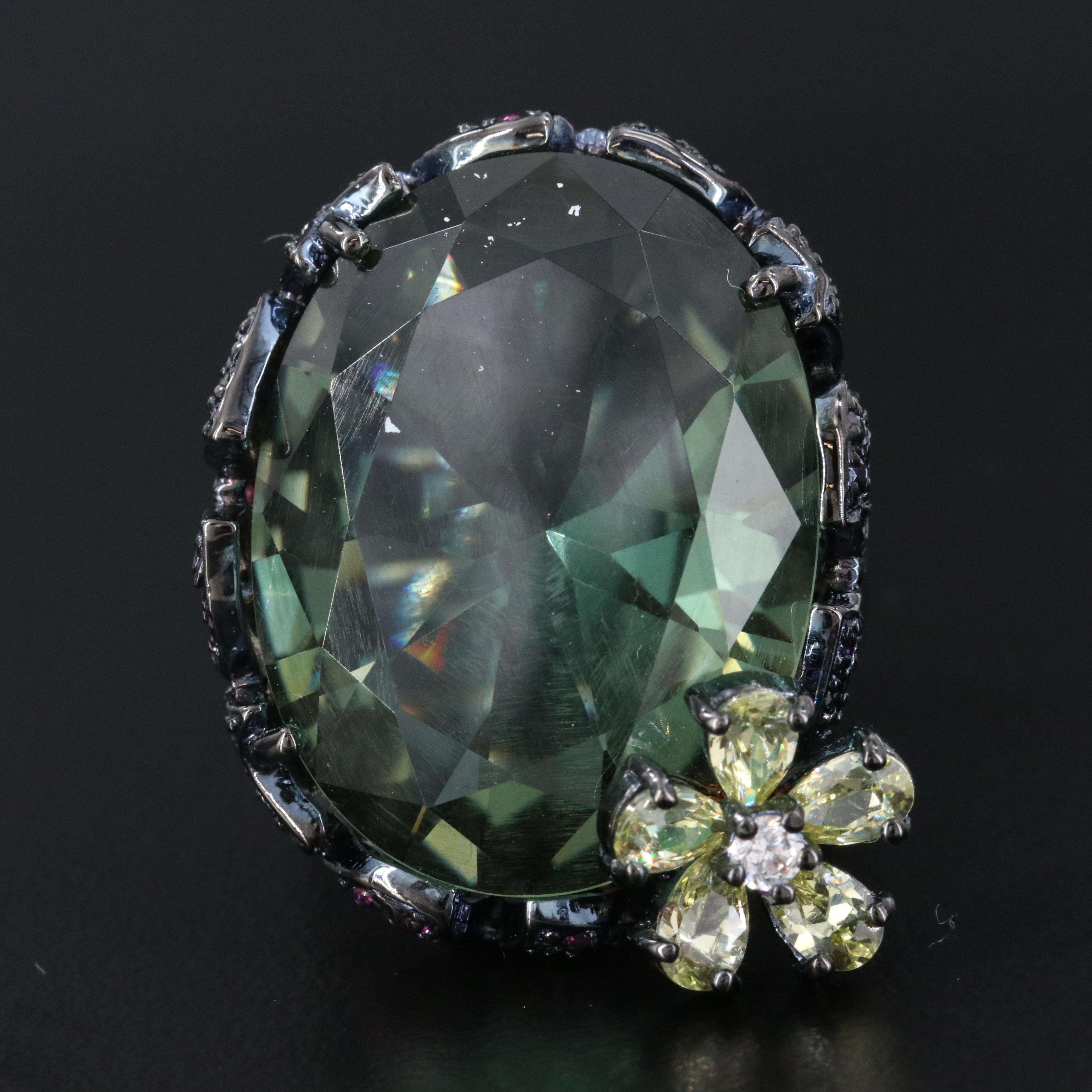 Sterling Quartz, CZ and Ruby Ring