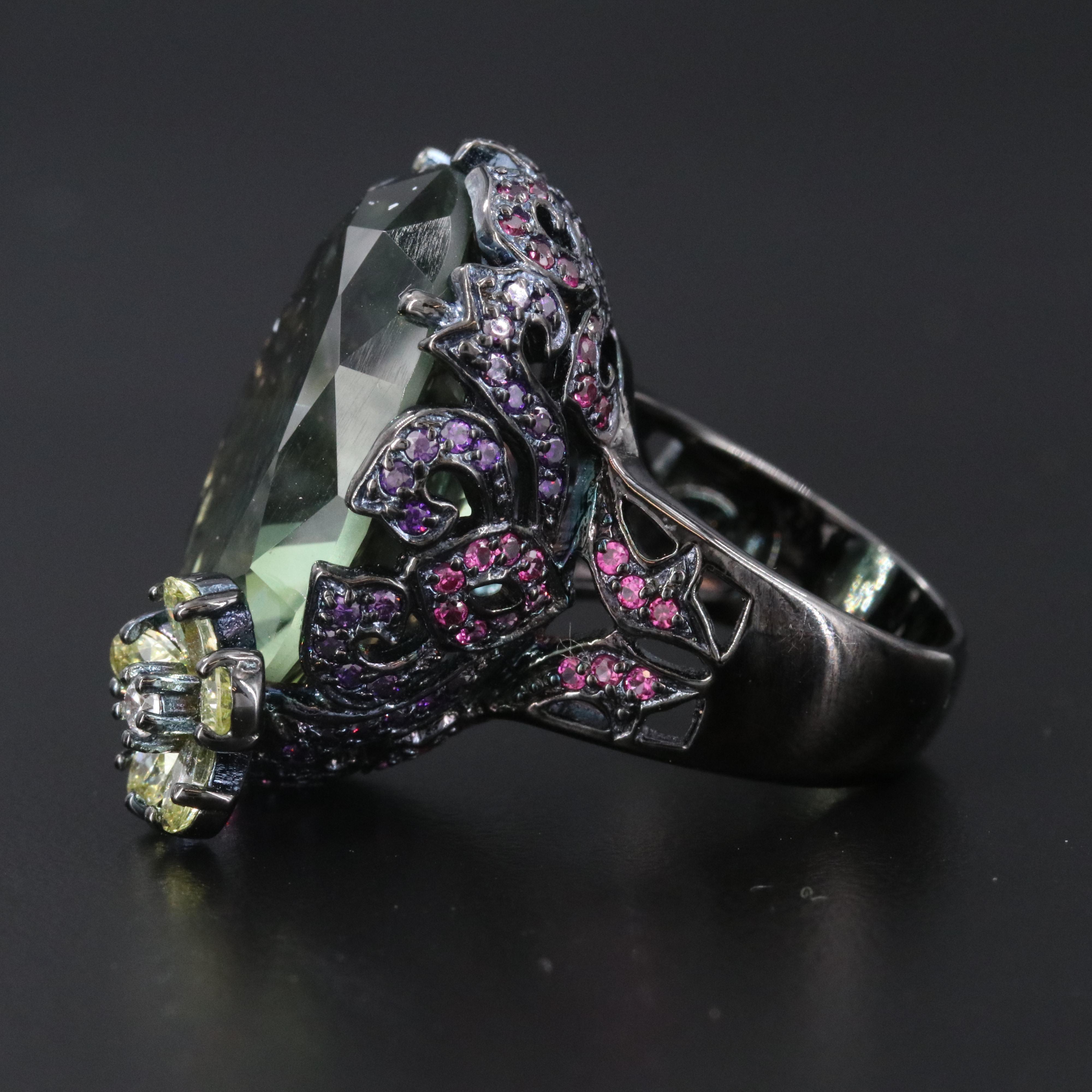 Sterling Quartz, CZ and Ruby Ring