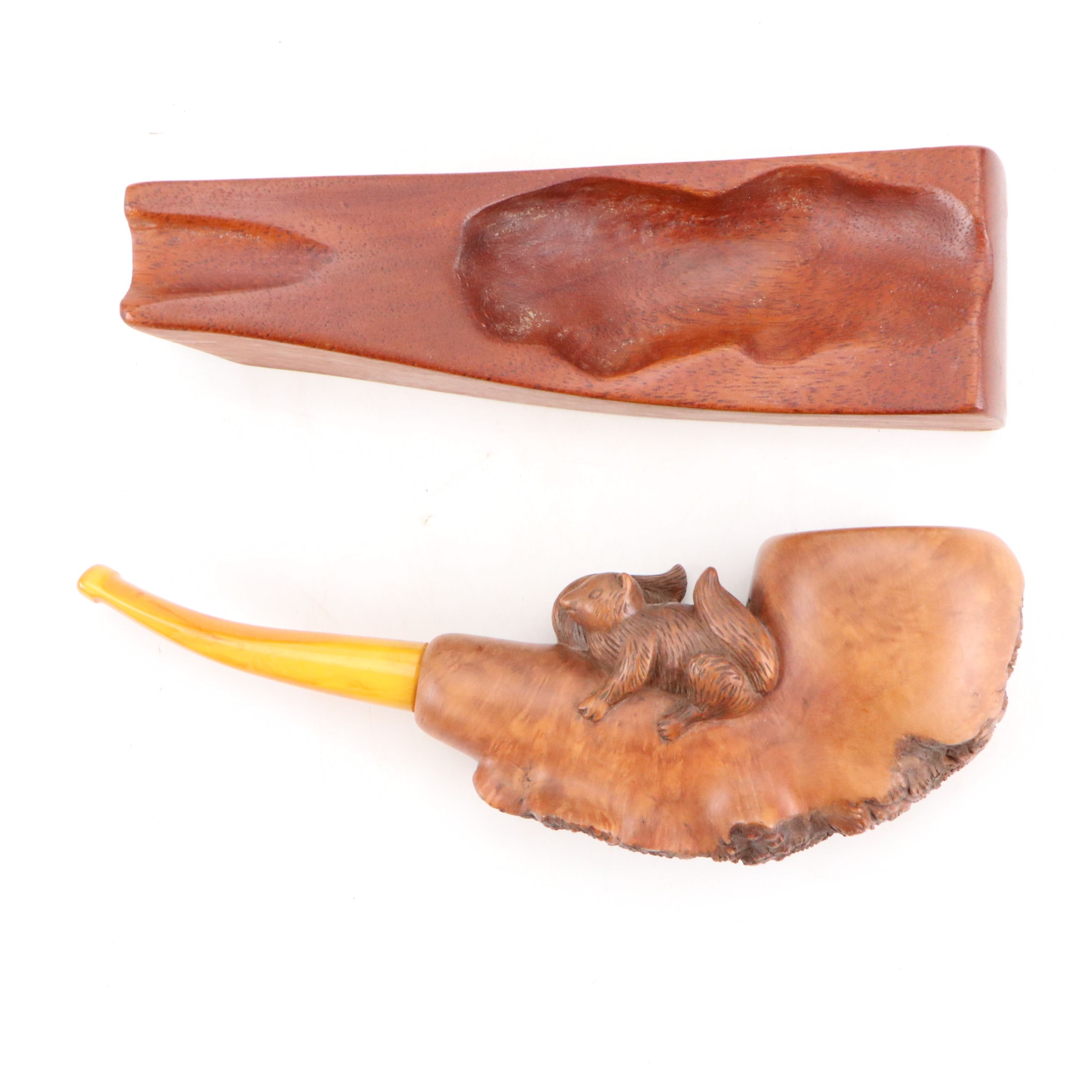 Burl and Briar Wood Tobacco Pipes with Pipe Rest