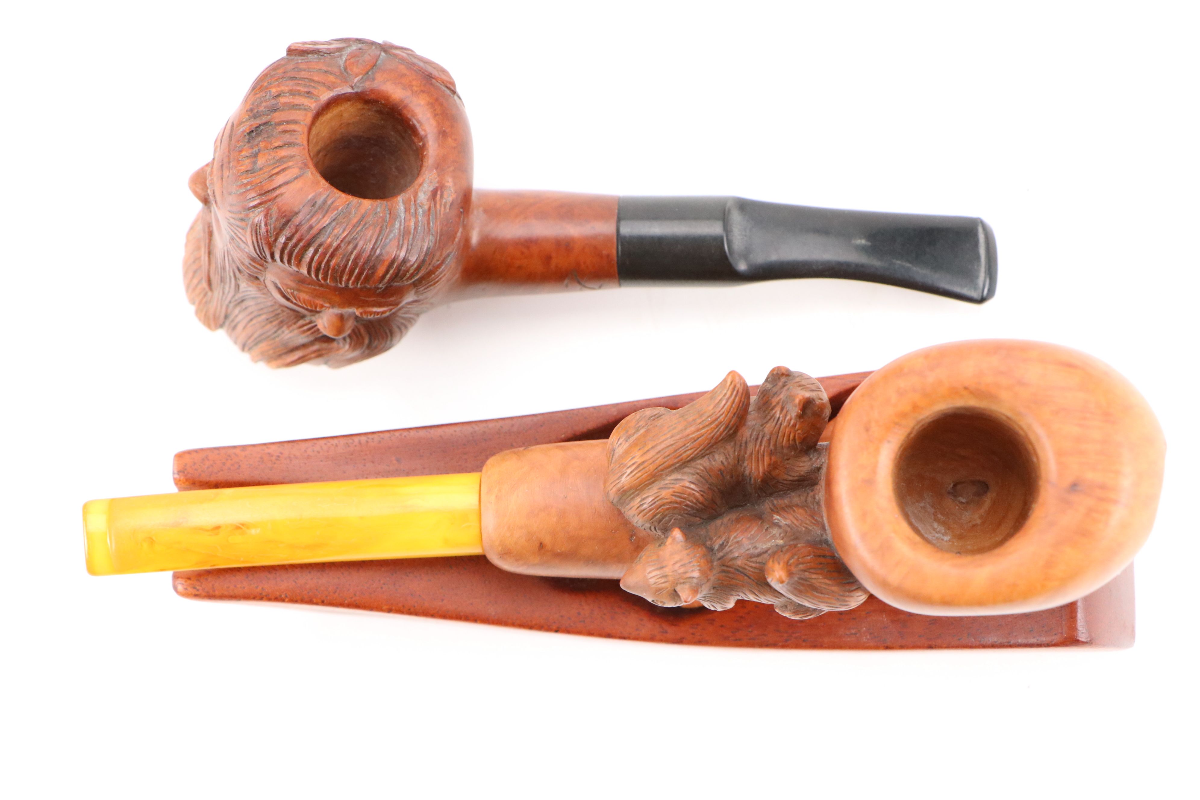 Burl and Briar Wood Tobacco Pipes with Pipe Rest